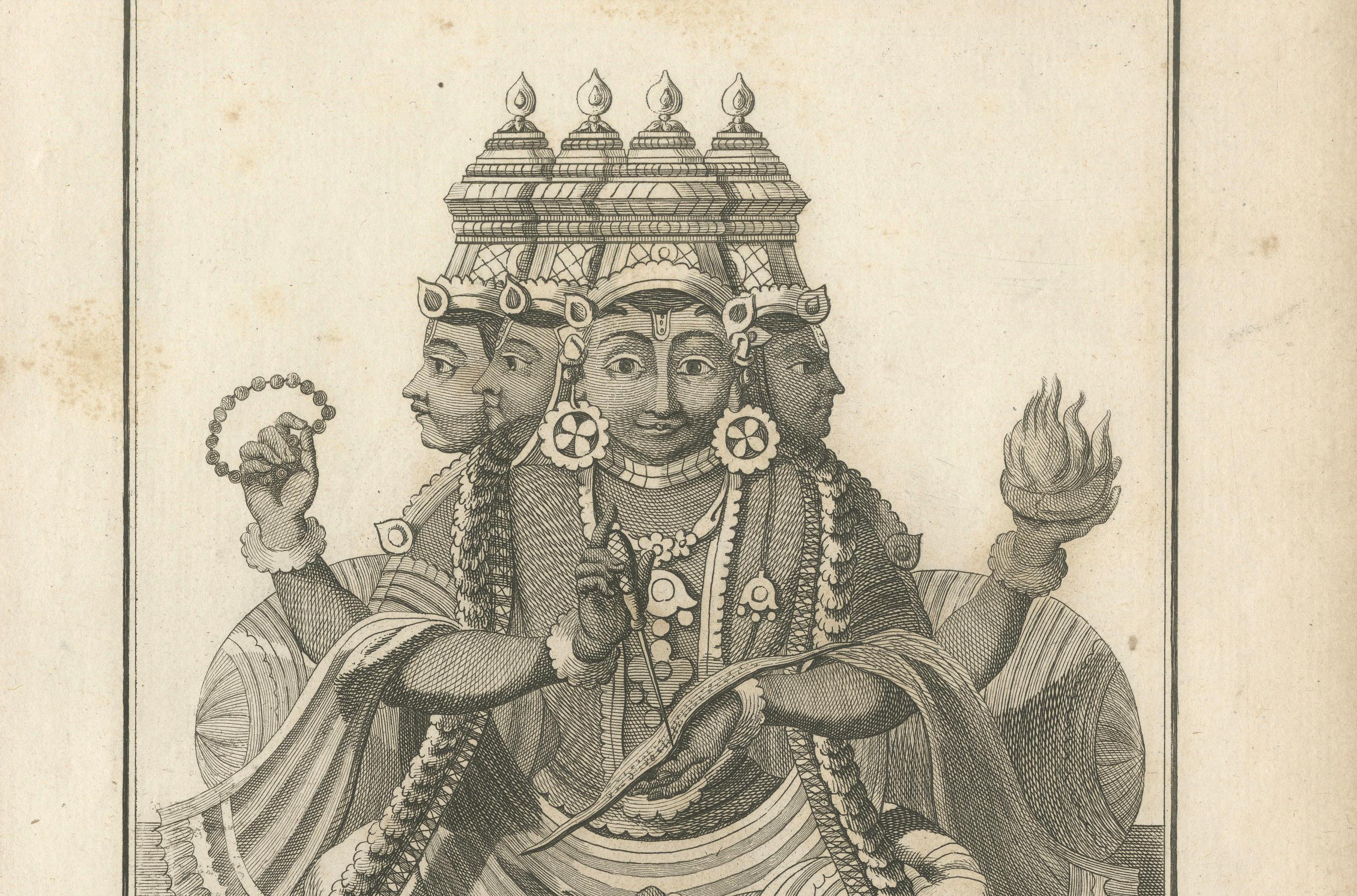 Début du XIXe siècle Exquise estampe Shiva et Vishnu Harihara de 1806 - trésor d'art hindou en vente