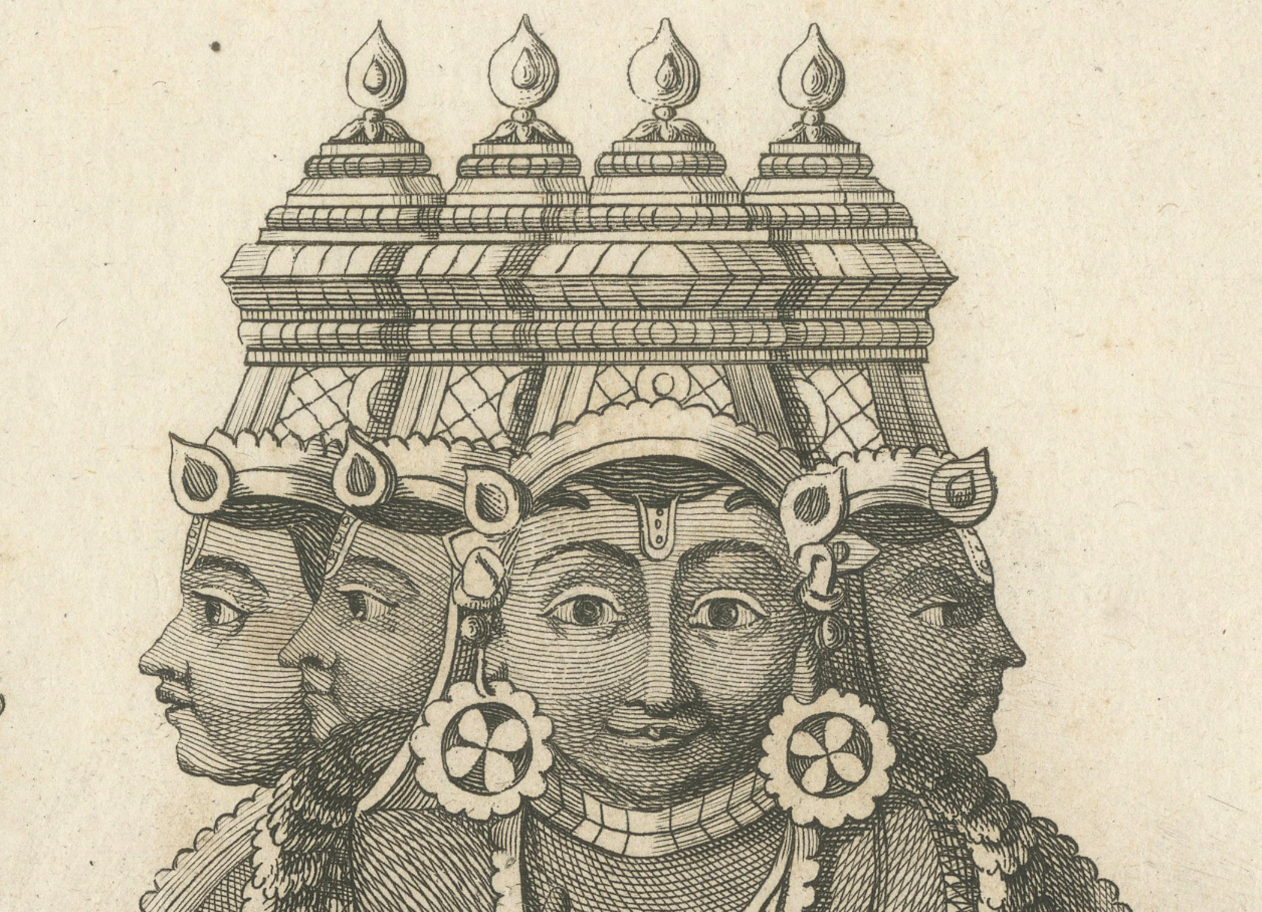 Papier Exquise estampe Shiva et Vishnu Harihara de 1806 - trésor d'art hindou en vente