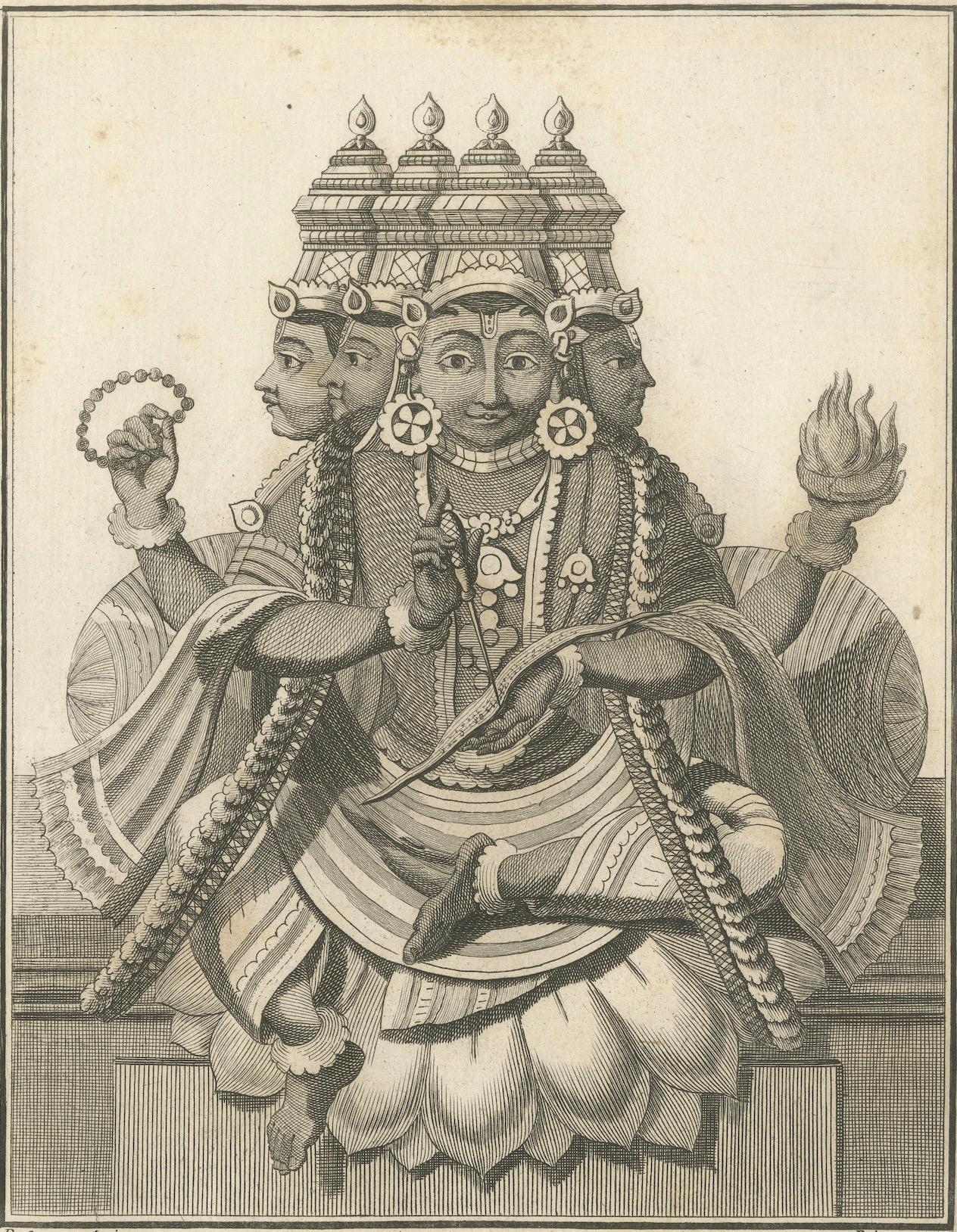 Exquise estampe Shiva et Vishnu Harihara de 1806 - trésor d'art hindou en vente 1
