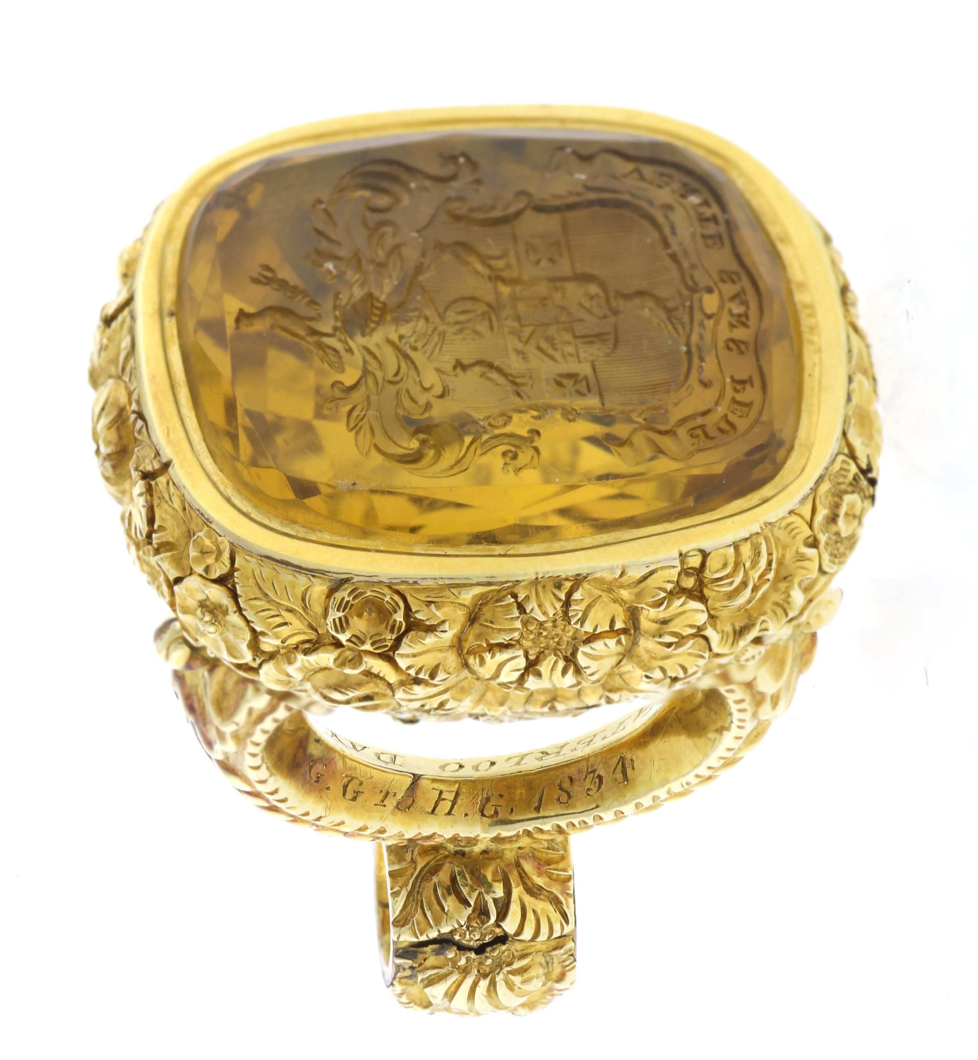 Mixed Cut Exquisite 1834 Gold Fob Seal Commemorating Waterloo Day