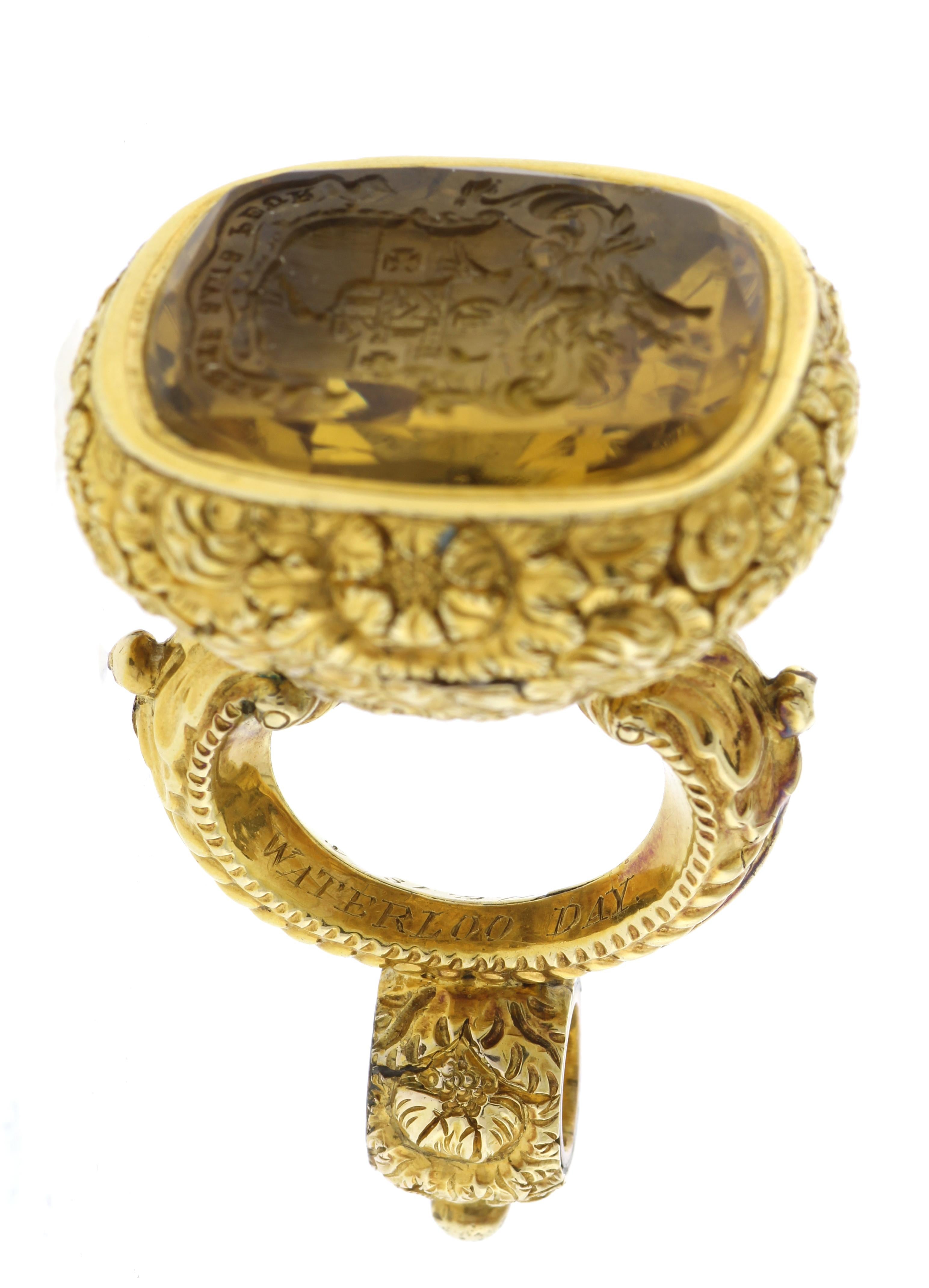 Exquisite 1834 Gold Fob Seal Commemorating Waterloo Day In Excellent Condition In Bethesda, MD