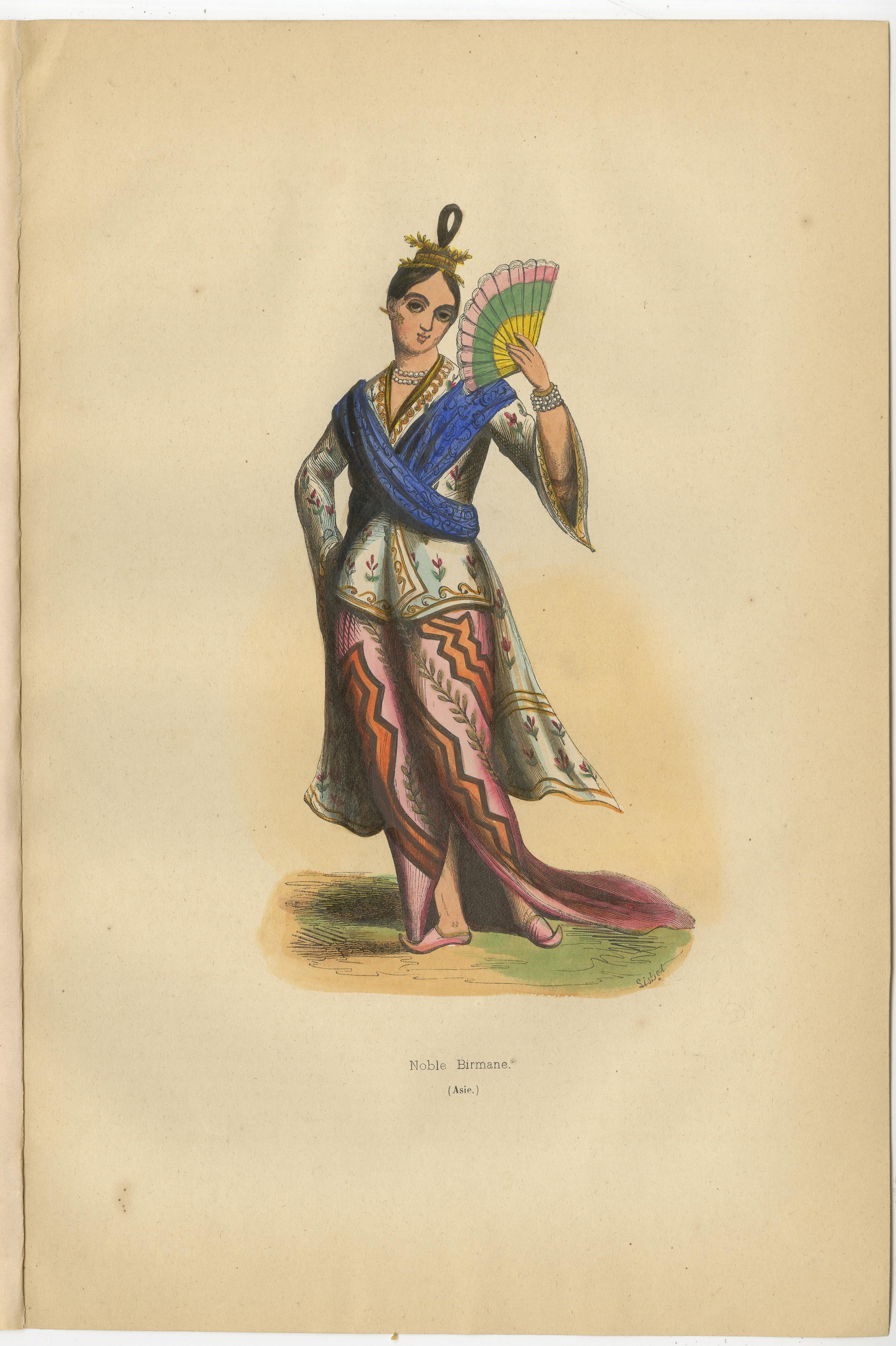 Exquisite handkolorierte Lithografien edler Birmanen aus Myanmar aus dem Jahr 1844 im Zustand „Gut“ im Angebot in Langweer, NL
