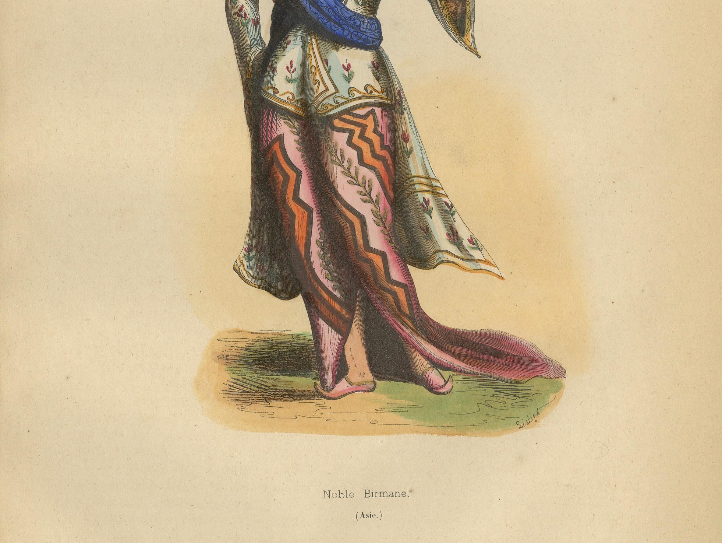 Exquisite handkolorierte Lithografien edler Birmanen aus Myanmar aus dem Jahr 1844 (Mittleres 19. Jahrhundert) im Angebot