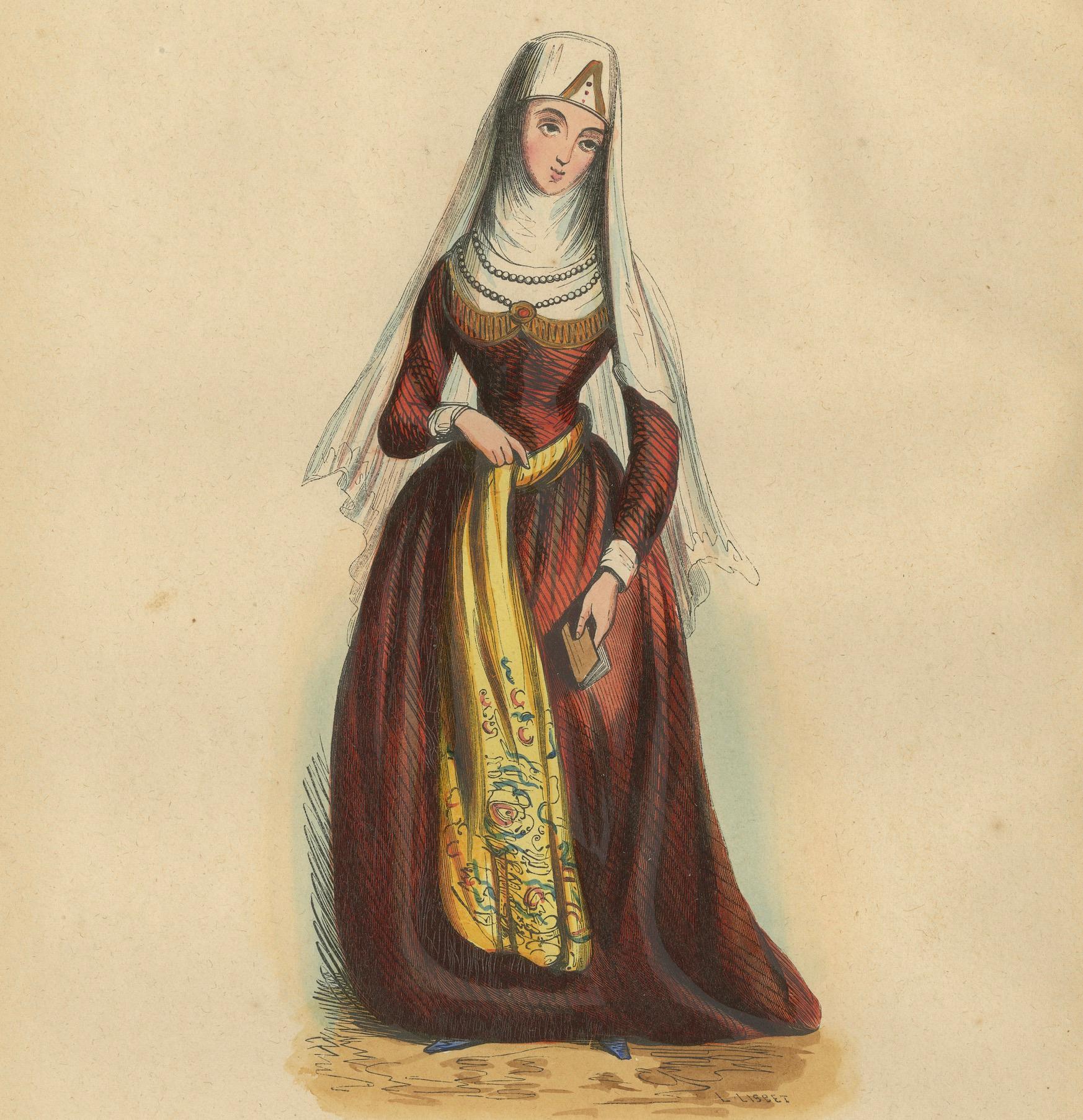 Mid-19th Century Exquisite 1844 Lithograph of Traditional Georgian Woman in Full Attire For Sale