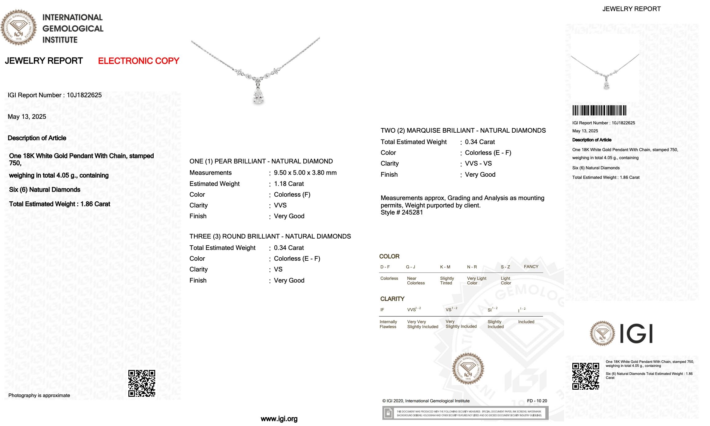 Magnifique collier avec pendentif en or blanc 18 carats et diamants 1,86 carat en vente 1