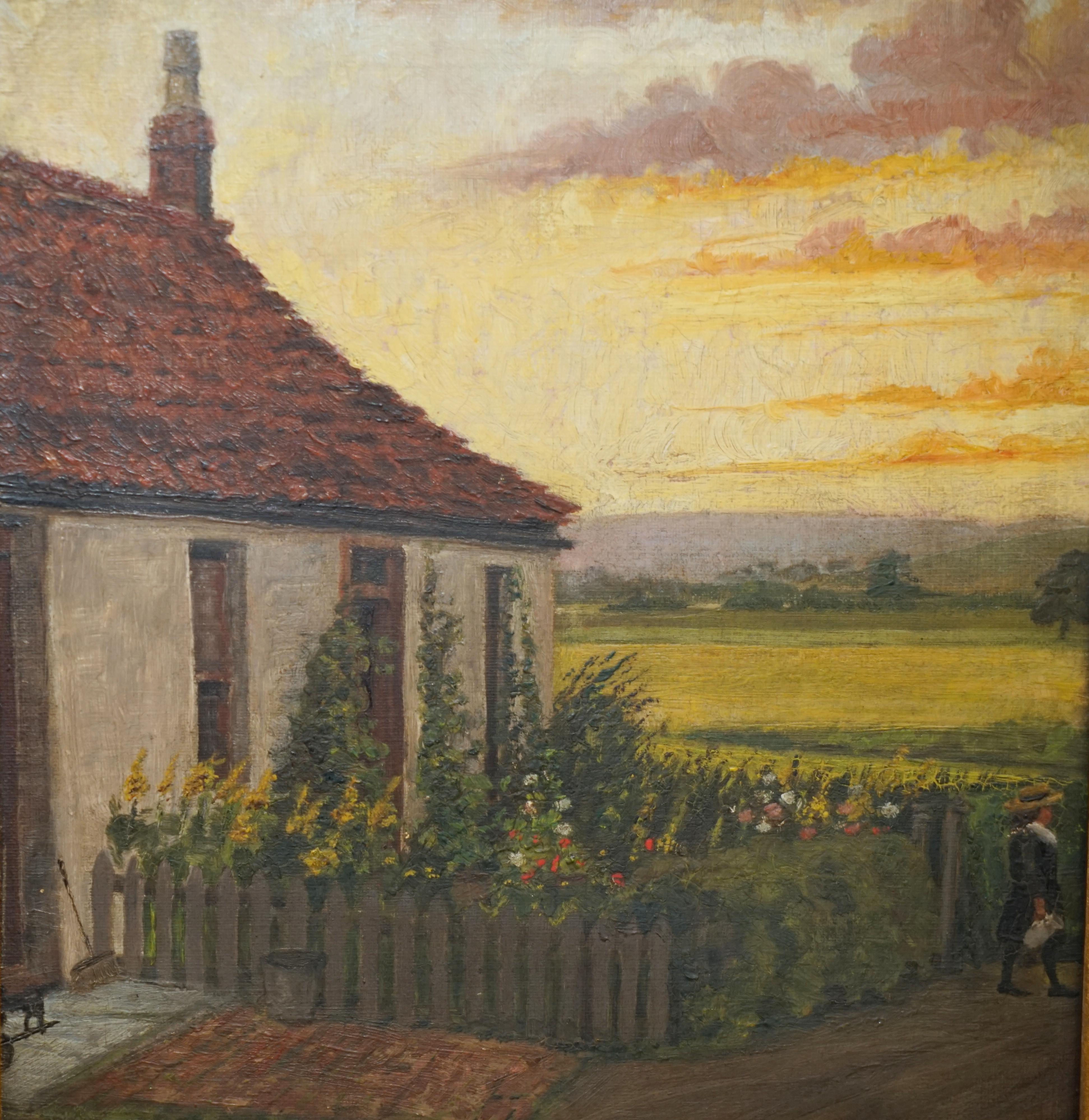EXQUISITE 1894 SiGNED & DATED OIL ON CANVAS IN ORIGINAL FRAME OF FARM COTTAGE 3
