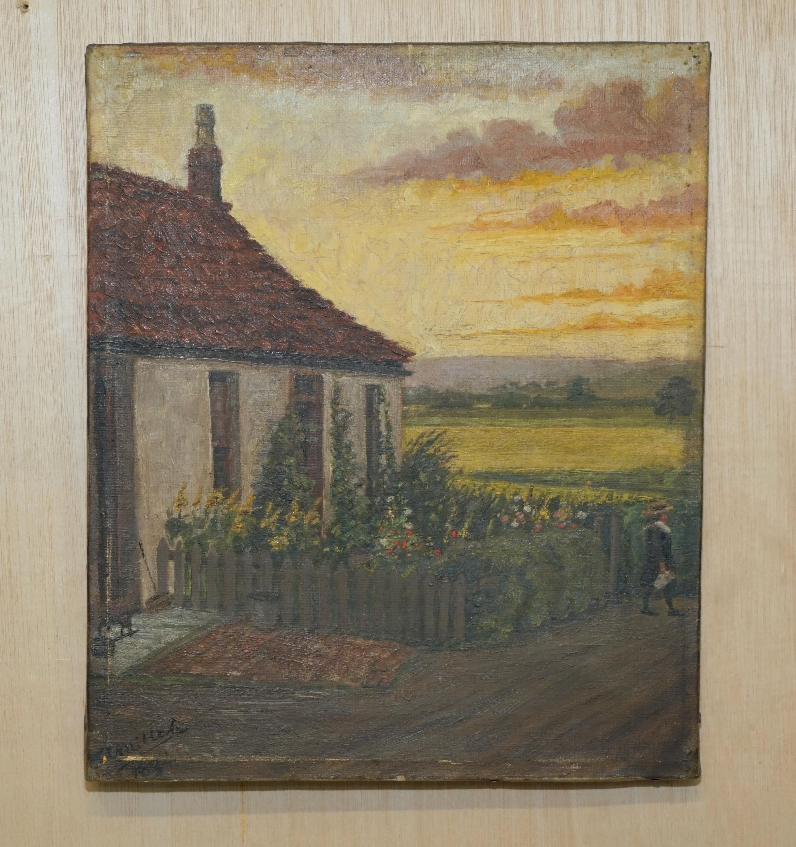 EXQUISITE 1894 SiGNED & DATED OIL ON CANVAS IN ORIGINAL FRAME OF FARM COTTAGE 8