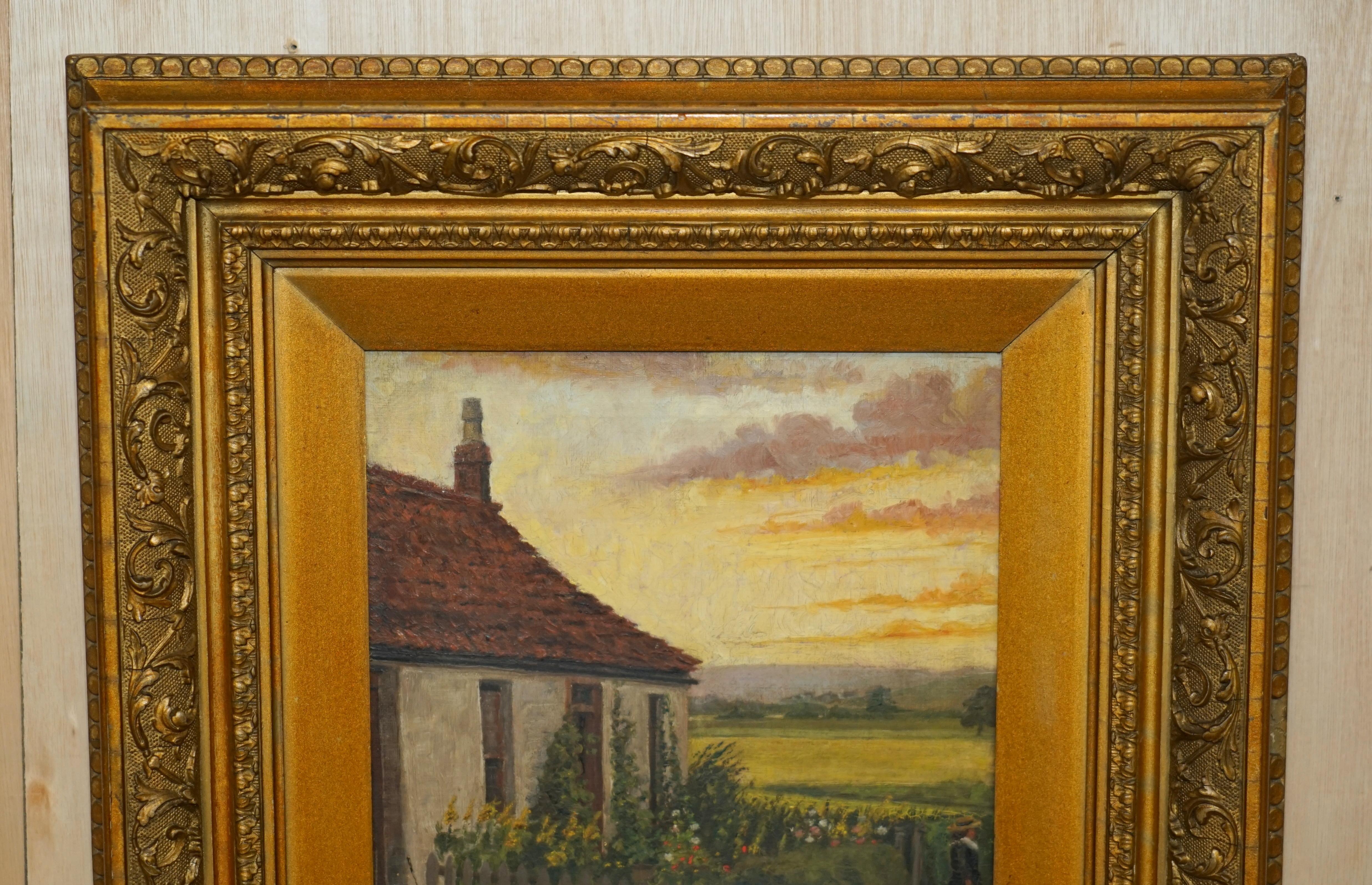 Hand-Painted EXQUISITE 1894 SiGNED & DATED OIL ON CANVAS IN ORIGINAL FRAME OF FARM COTTAGE