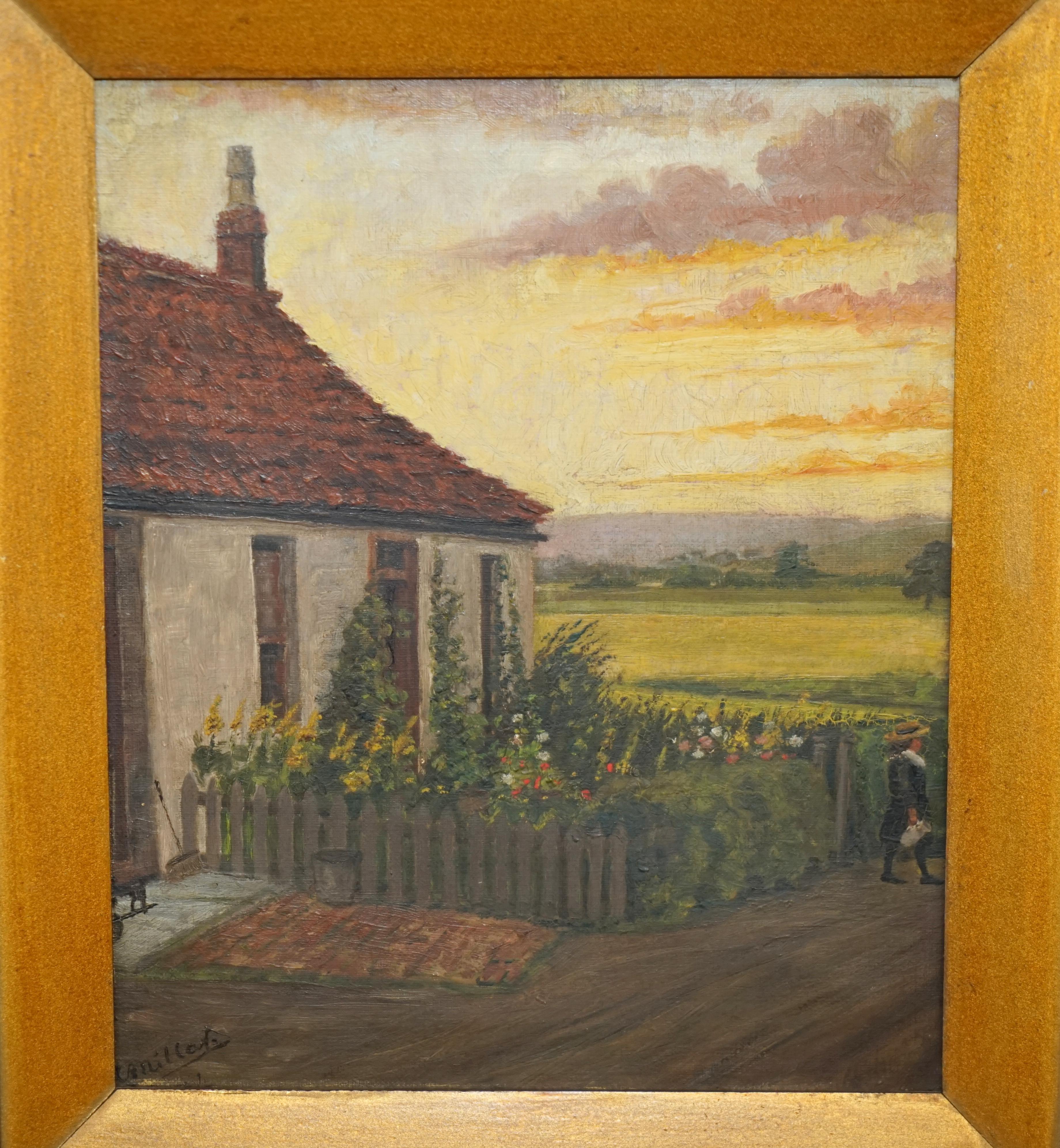 Canvas EXQUISITE 1894 SiGNED & DATED OIL ON CANVAS IN ORIGINAL FRAME OF FARM COTTAGE
