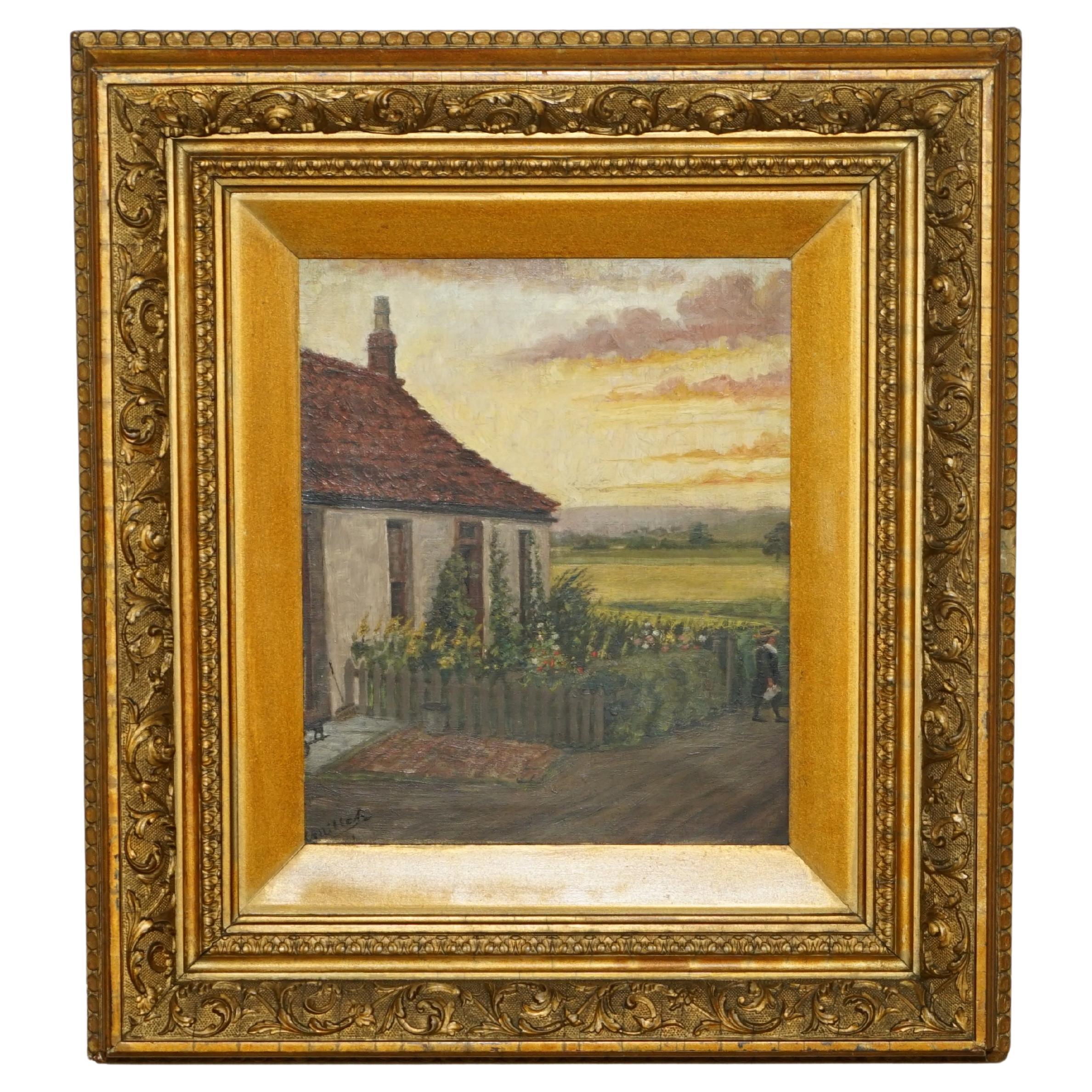 EXQUISITE 1894 SiGNED & DATED OIL ON CANVAS IN ORIGINAL FRAME OF FARM COTTAGE