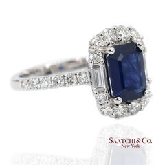 Exquisite 18K 750 White Gold Royal Blue Sapphire and Natural Diamond Ring