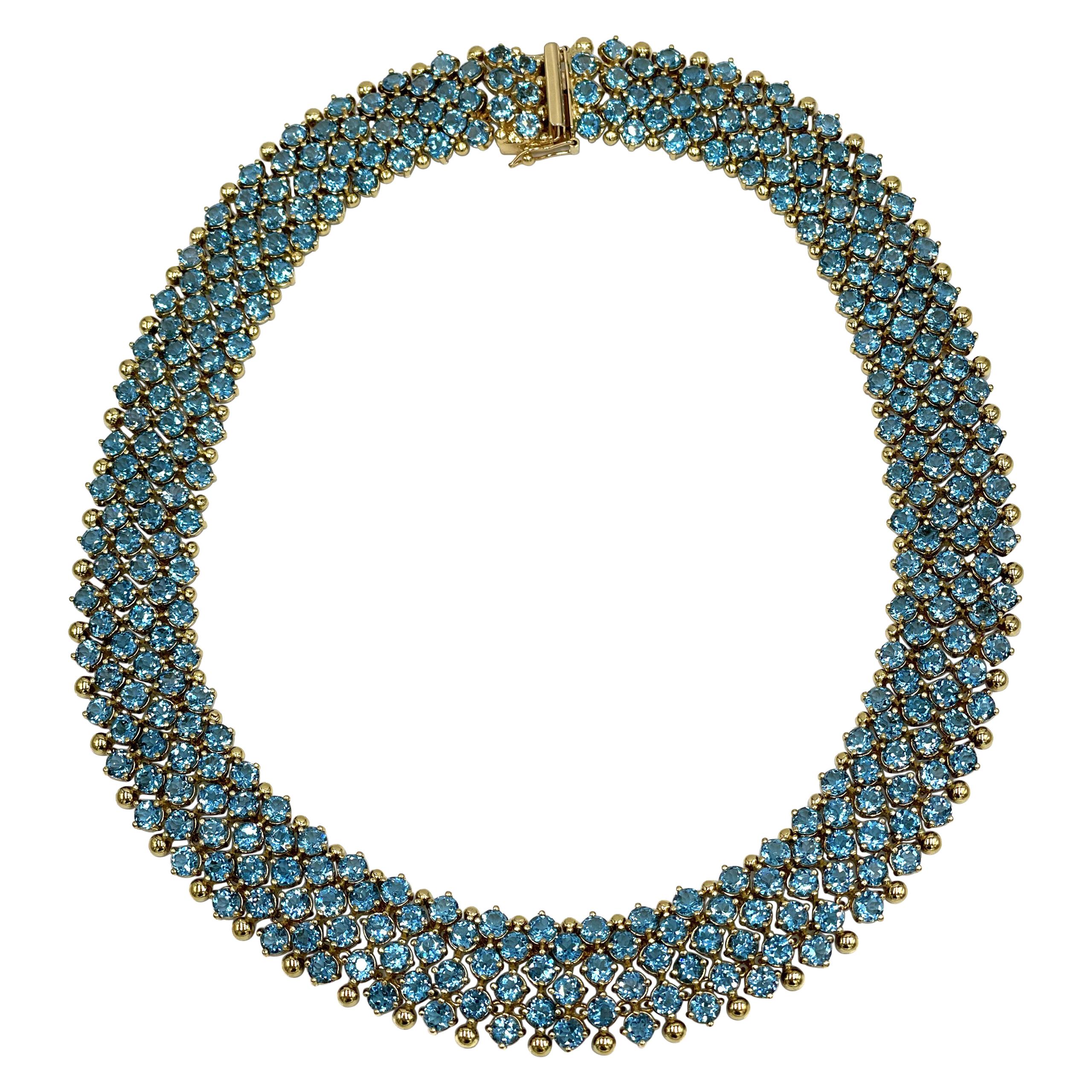 Exquisite 18k Collar Necklace with Blue Topaz