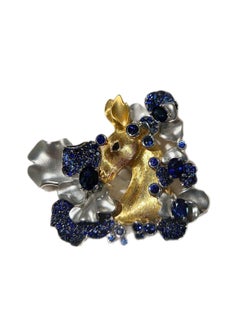 Exquisite 18K Gold Deer Brooch with Sapphires (Floral Design)