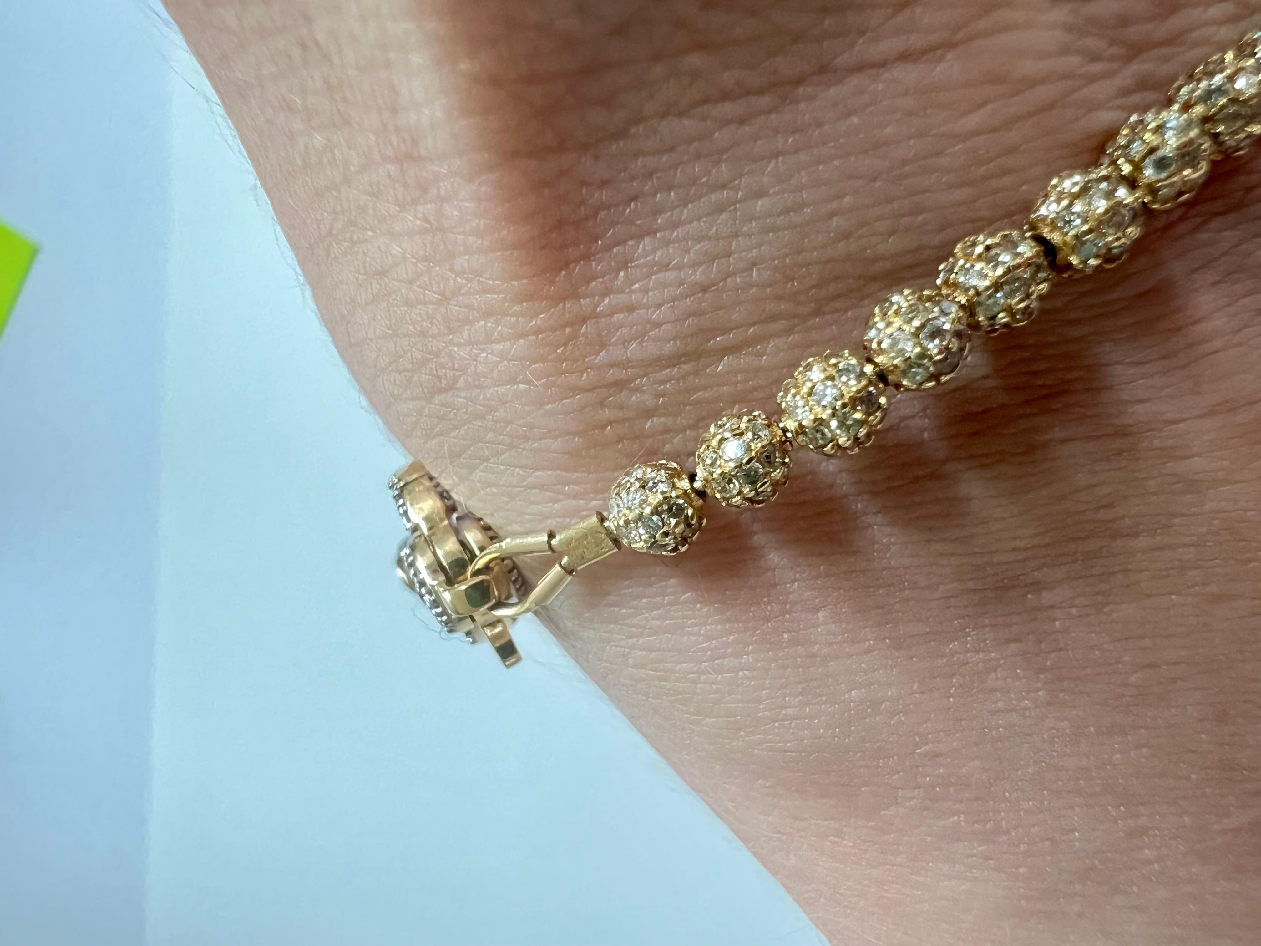 Exquisite 18 Karat Gelbgold, 6,5 Karat Diamant-Tennisarmband (Brillantschliff) im Angebot