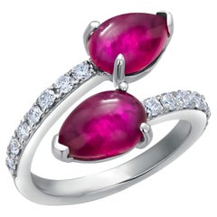 Exquisite 18K Gold Double Split Cocktail Ring with Fine Burma Rubies and Diamond
