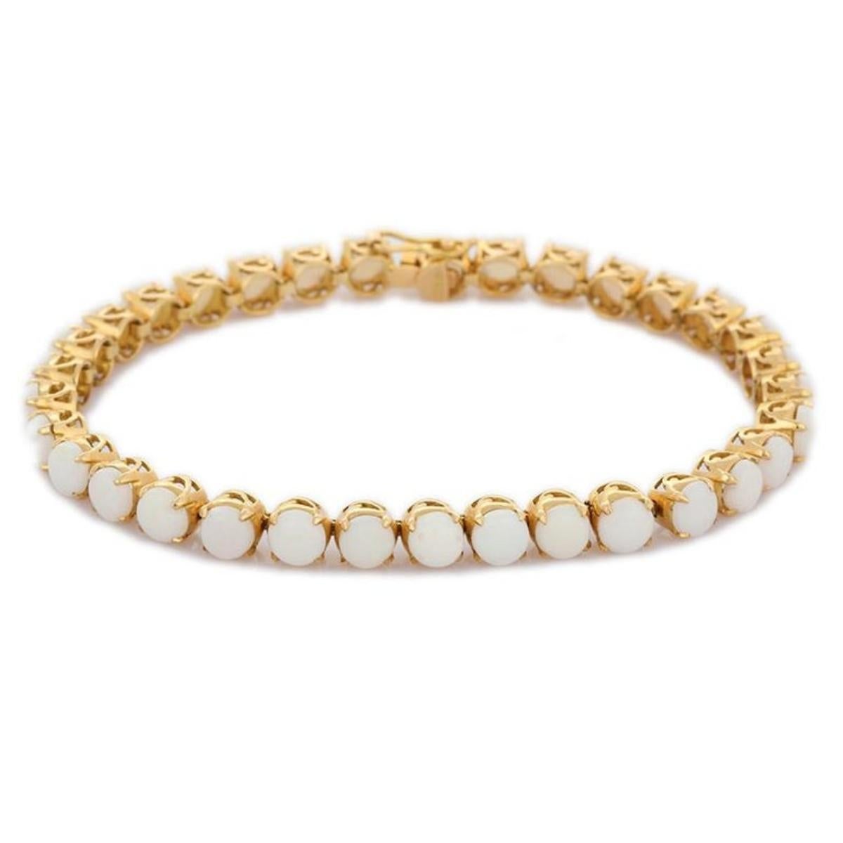 Exquisite 18k Solid Yellow Gold Round Cut Opal Tennis Bracelet Engagement Gift For Sale 1