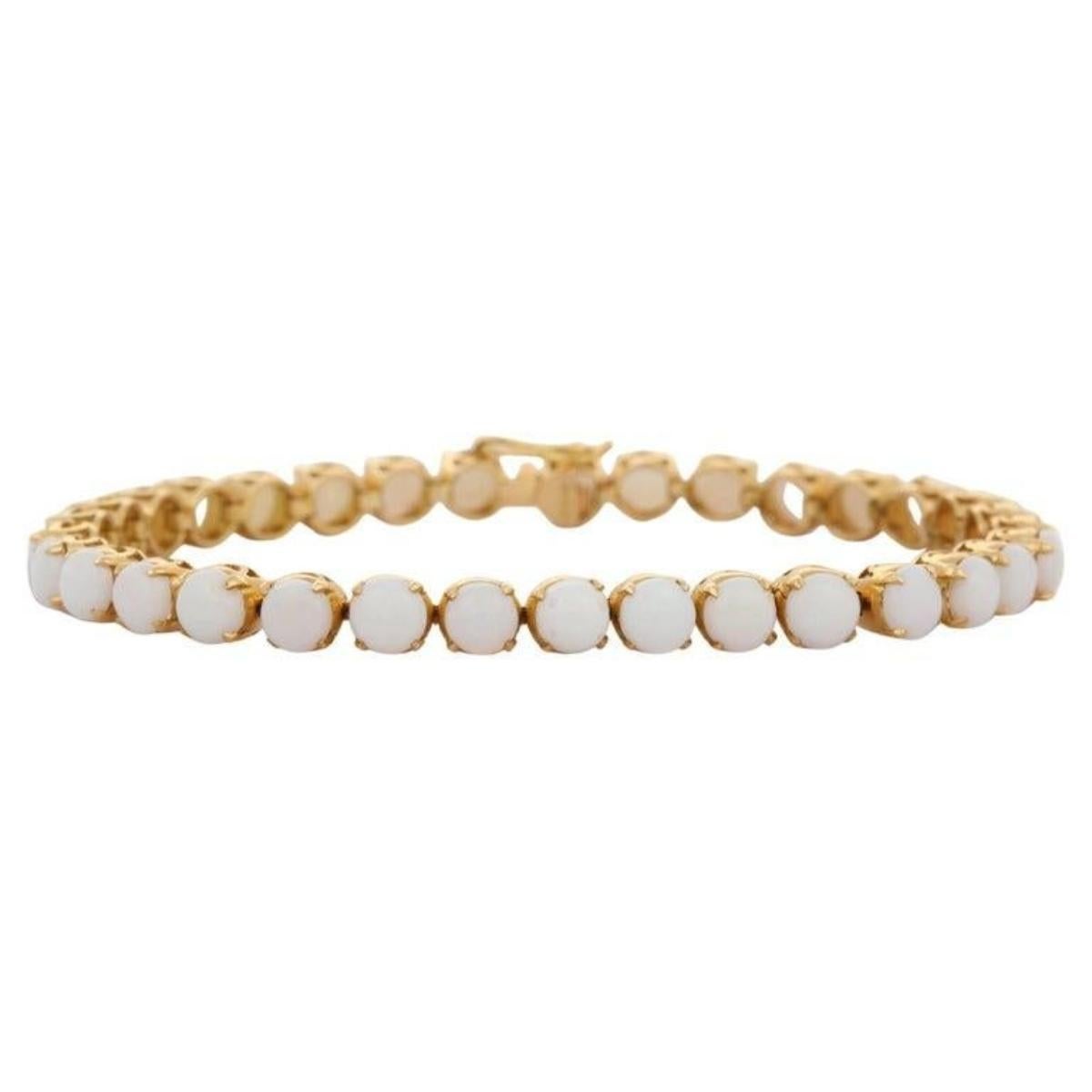 Exquisite 18k Solid Yellow Gold Round Cut Opal Tennis Bracelet Engagement Gift For Sale 3