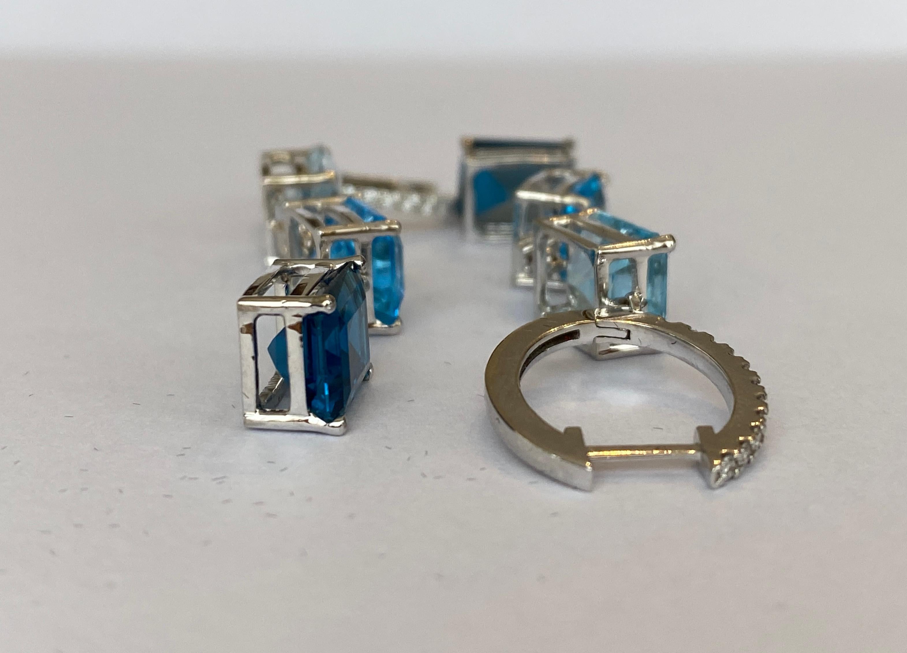 Squisiti orecchini pendenti in oro bianco 18 carati e diamanti con topazio blu da 22,45 carati in vendita 8