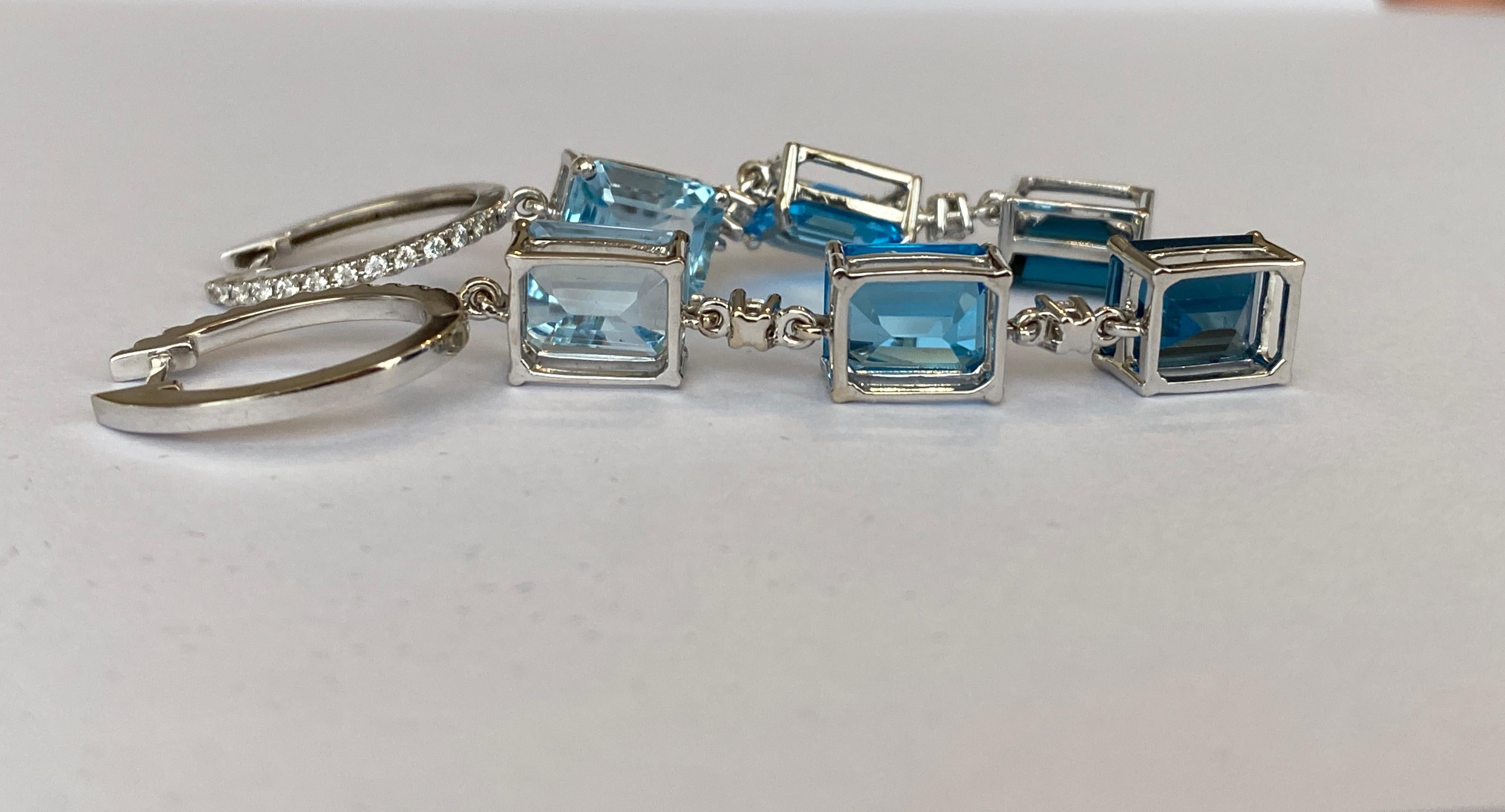 Squisiti orecchini pendenti in oro bianco 18 carati e diamanti con topazio blu da 22,45 carati in vendita 9