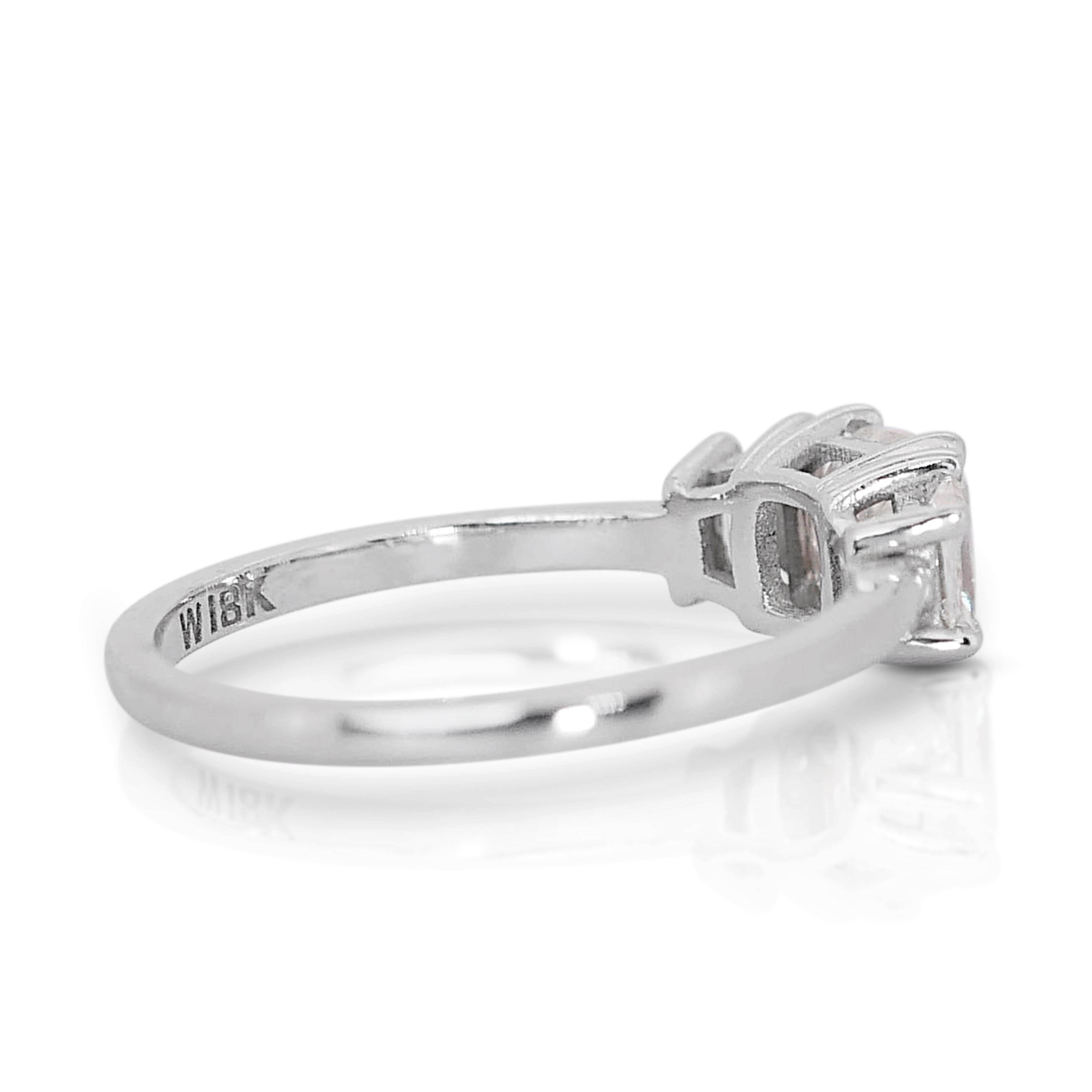 Brilliant Cut Exquisite 18K White Gold 3-Stone Diamond Ring with 1.24ct- GIA Certified  For Sale
