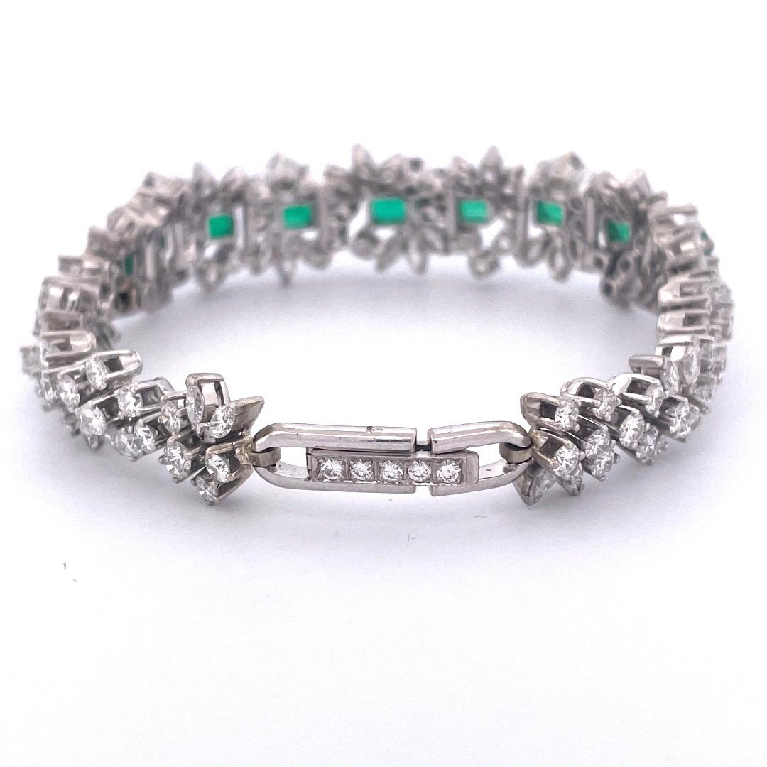 Emerald Cut Exquisite 18K White Gold Bracelet with Emeralds and Diamonds For Sale