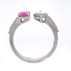 18k White Gold Natural Diamond and Ruby Ring