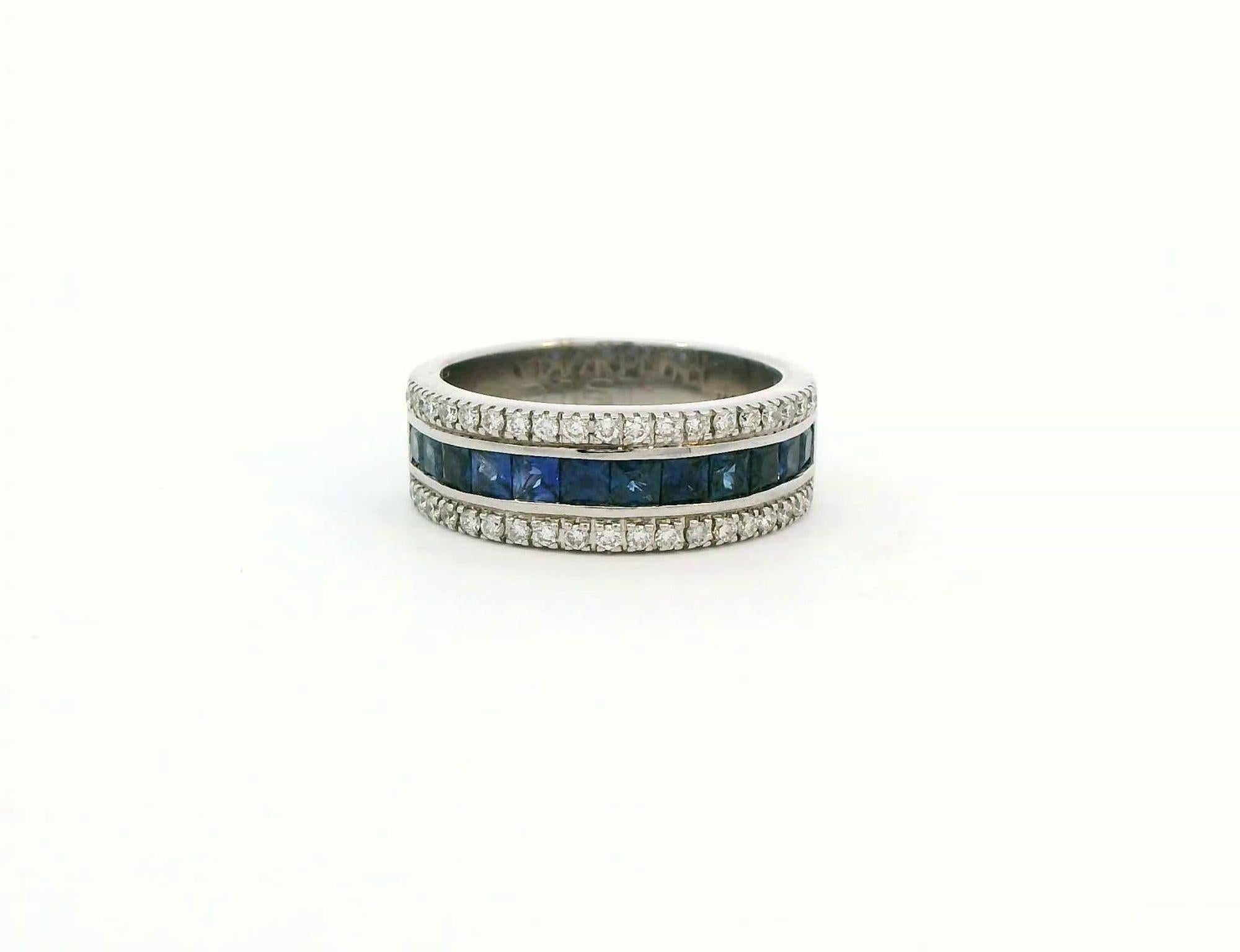 Brilliant Cut Exquisite 18k White Gold Diamond and Sapphire Eternity Band Ring For Sale