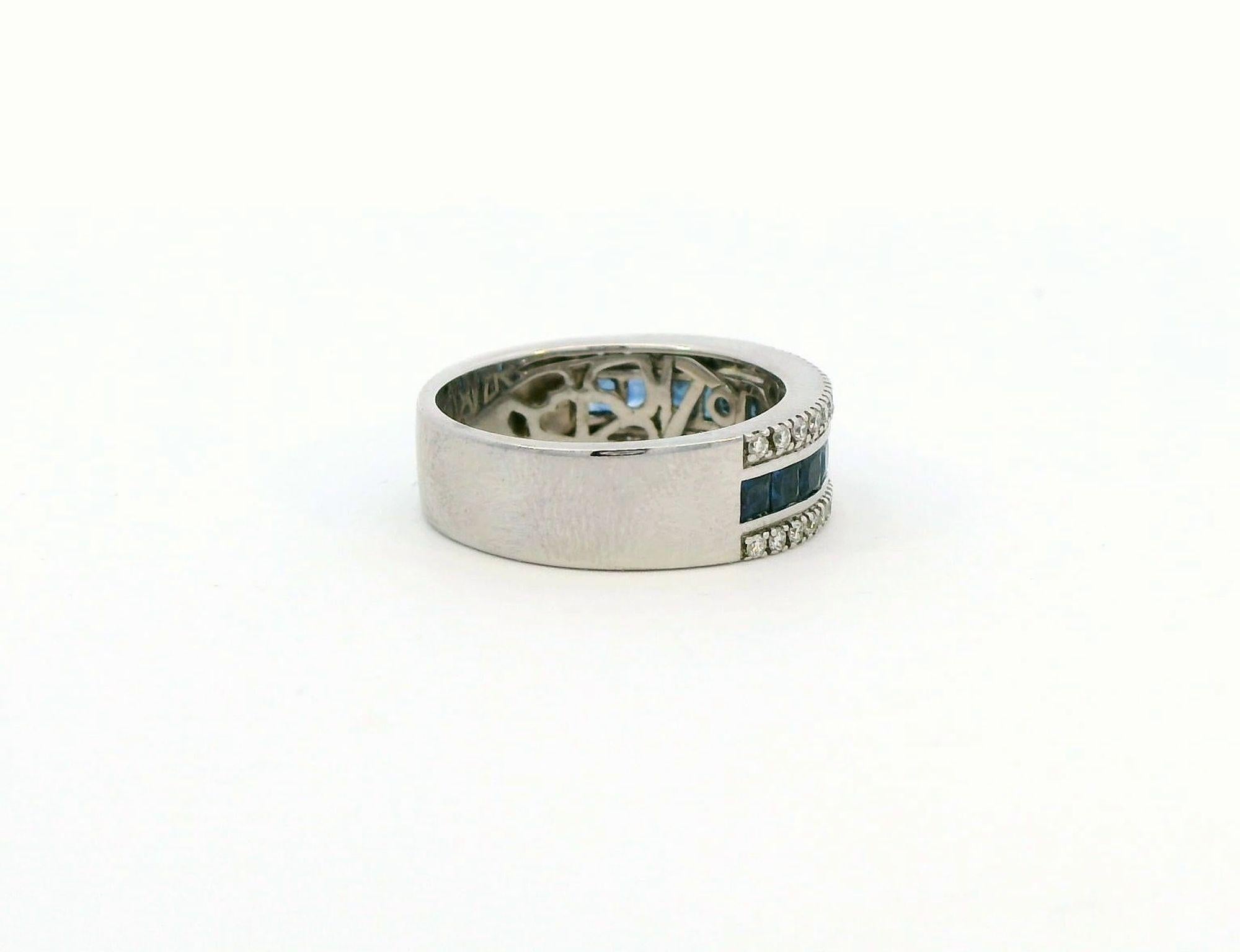 Exquisite 18k White Gold Diamond and Sapphire Eternity Band Ring For Sale 1