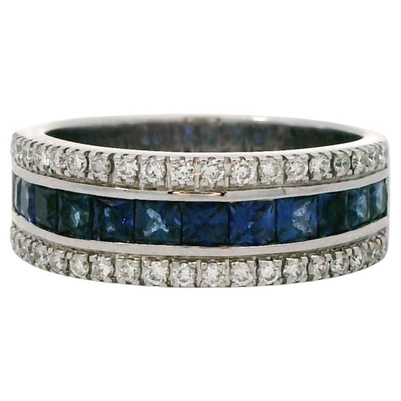 Exquisite 18k White Gold Diamond and Sapphire Eternity Band Ring For Sale