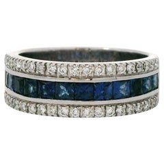 Exquisite 18k White Gold Diamond and Sapphire Eternity Band Ring