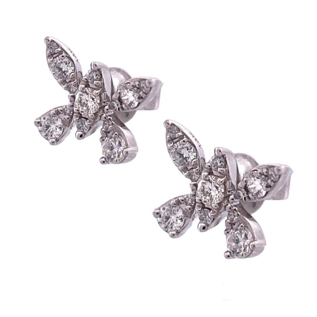 Modern Exquisite 18k White Gold Diamond Butterfly Earrings For Sale