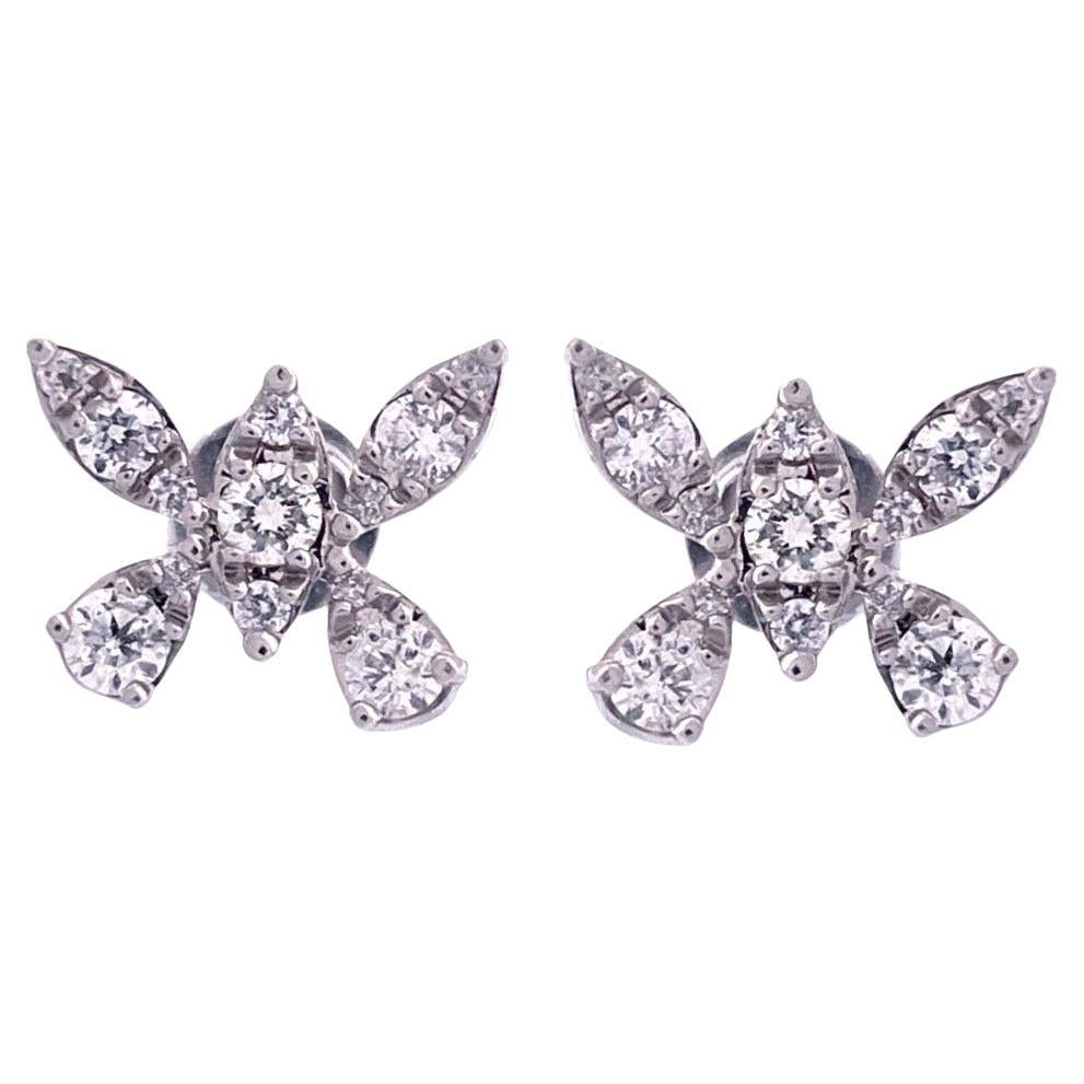 Boucles d'oreilles papillon exquises en or blanc 18k et diamants