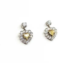 Exquisite 18k White Gold Diamond Heart Dangle Earrings