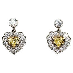 Exquisite 18k White Gold Diamond Heart Dangle Earrings