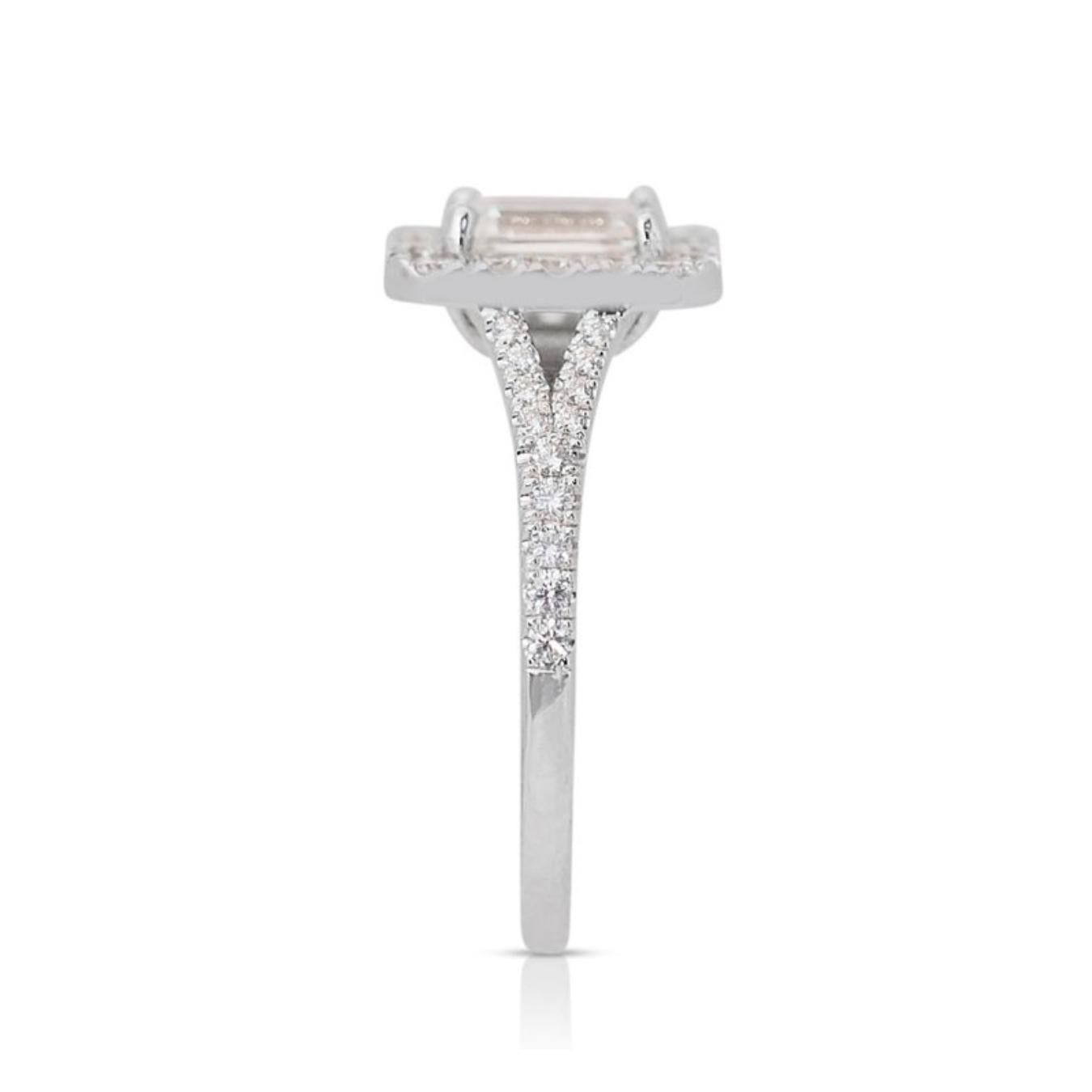 Emerald Cut Exquisite 18k White Gold Natural Diamond Halo Ring w/1.30 ct - GIA Certified For Sale