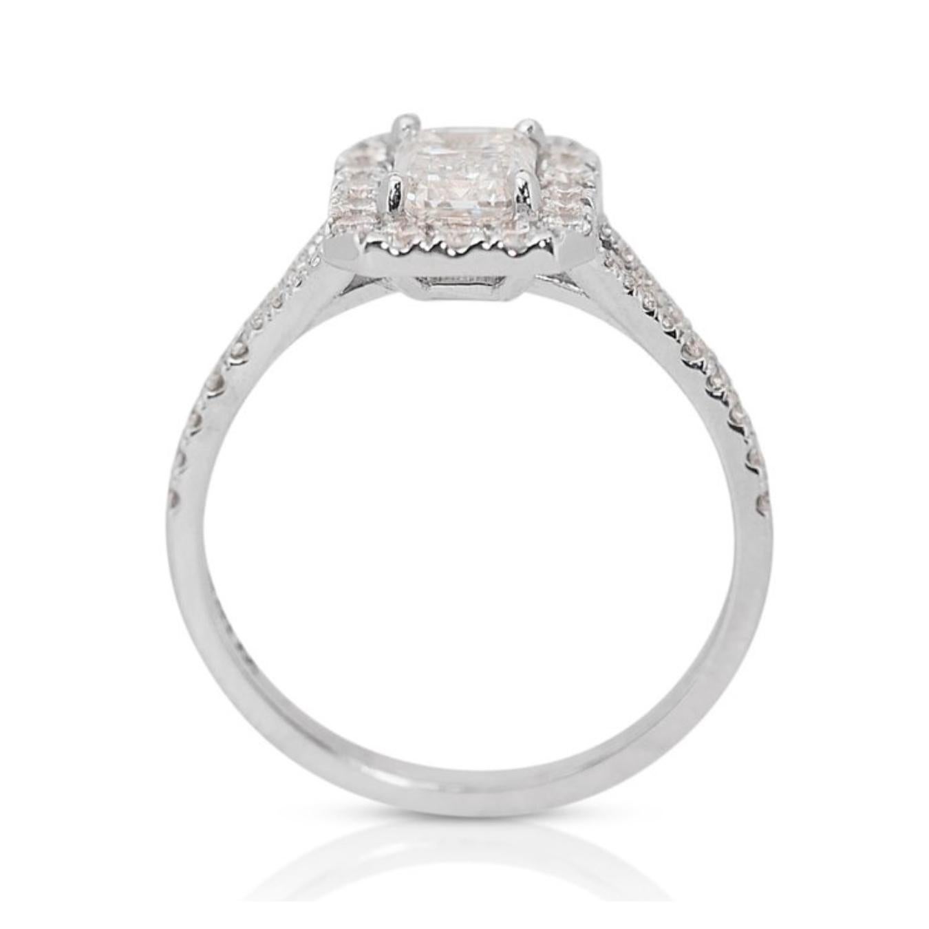 Exquisite 18k White Gold Natural Diamond Halo Ring w/1.30 ct - GIA Certified For Sale 1