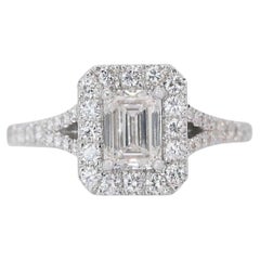 Exquisite 18k White Gold Natural Diamond Halo Ring w/1.30 ct - GIA Certified