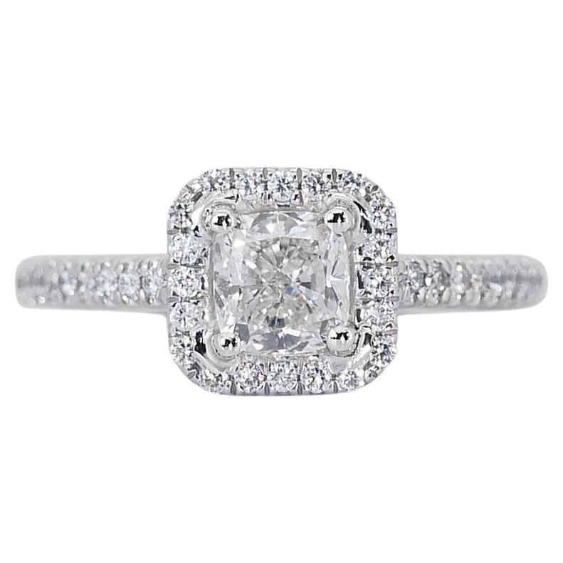 Exquisite 18K White Gold Natural Diamond Halo Ring w/1.80 Carat - GIA Certified