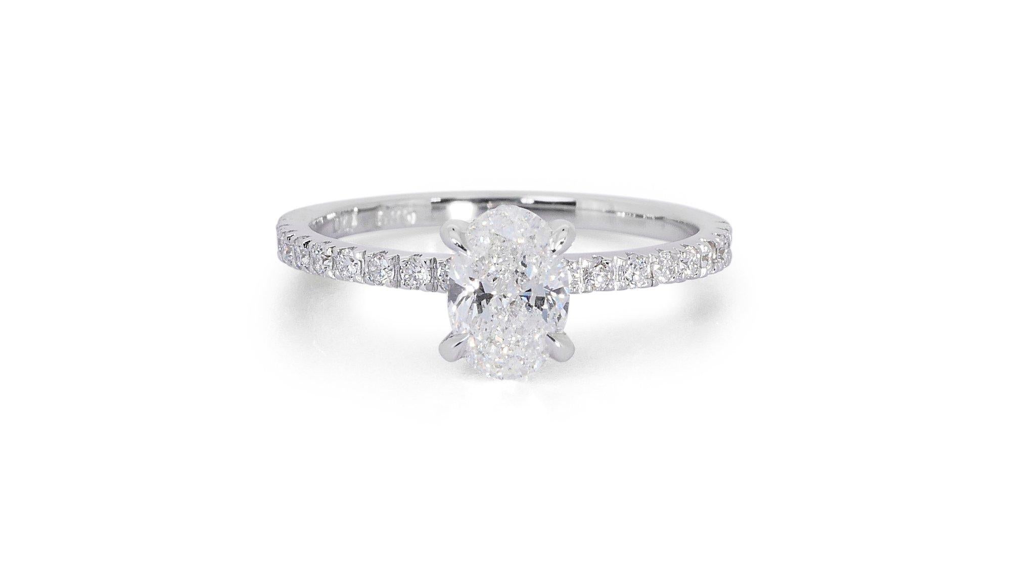 Exquisite 18k White Gold Natural Diamond Pave Ring w/1.26 ct - GIA Certified For Sale 1