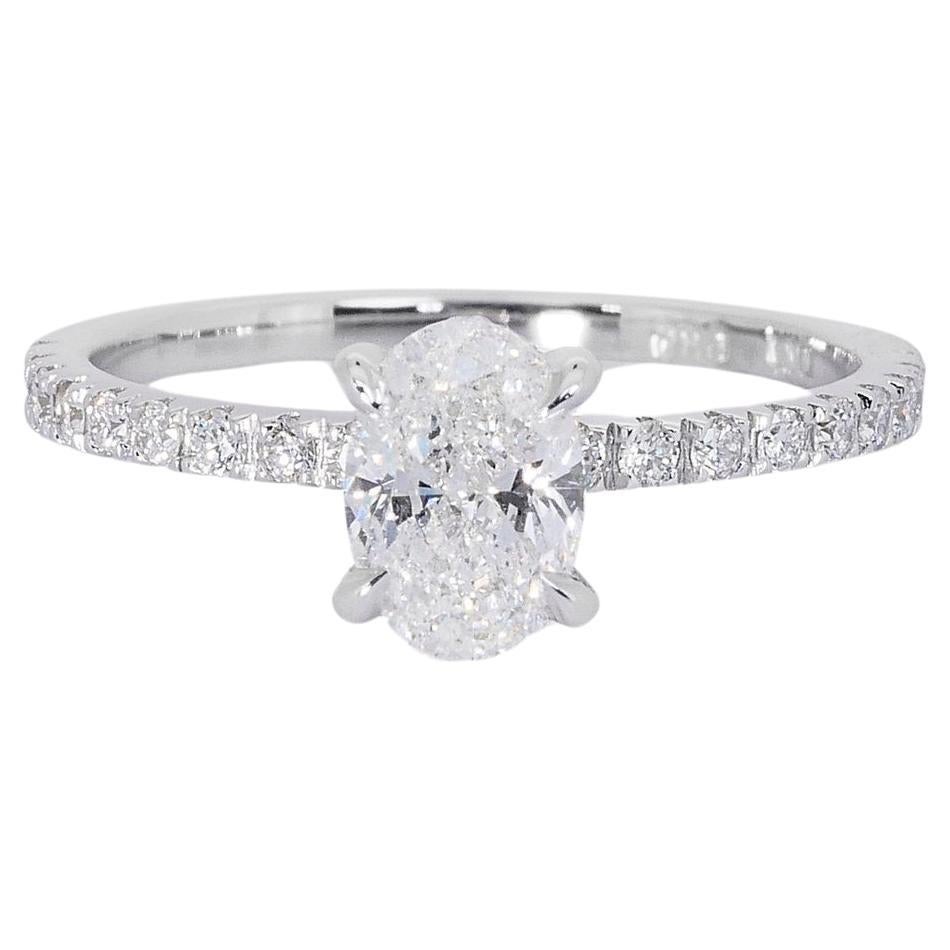 Exquisite 18k White Gold Natural Diamond Pave Ring w/1.26 ct - GIA Certified For Sale