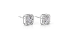 Exquisite 18K White Gold Natural Diamonds Halo Stud Earrings w/1.92 Carat - GIA