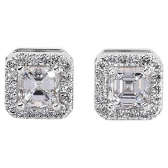 Exquisite 18K White Gold Natural Diamonds Halo Stud Earrings w/1.92 Carat - GIA 
