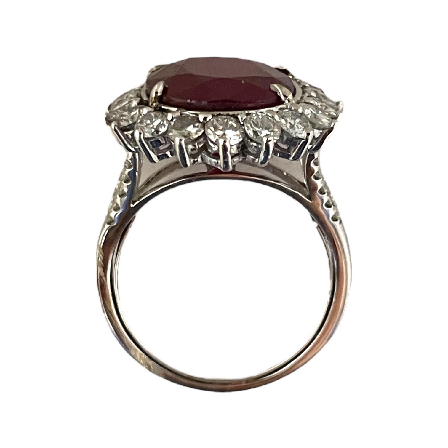 Modern Exquisite 18K White Gold Ring with 11.51 Carat Ruby and Diamond Accent For Sale