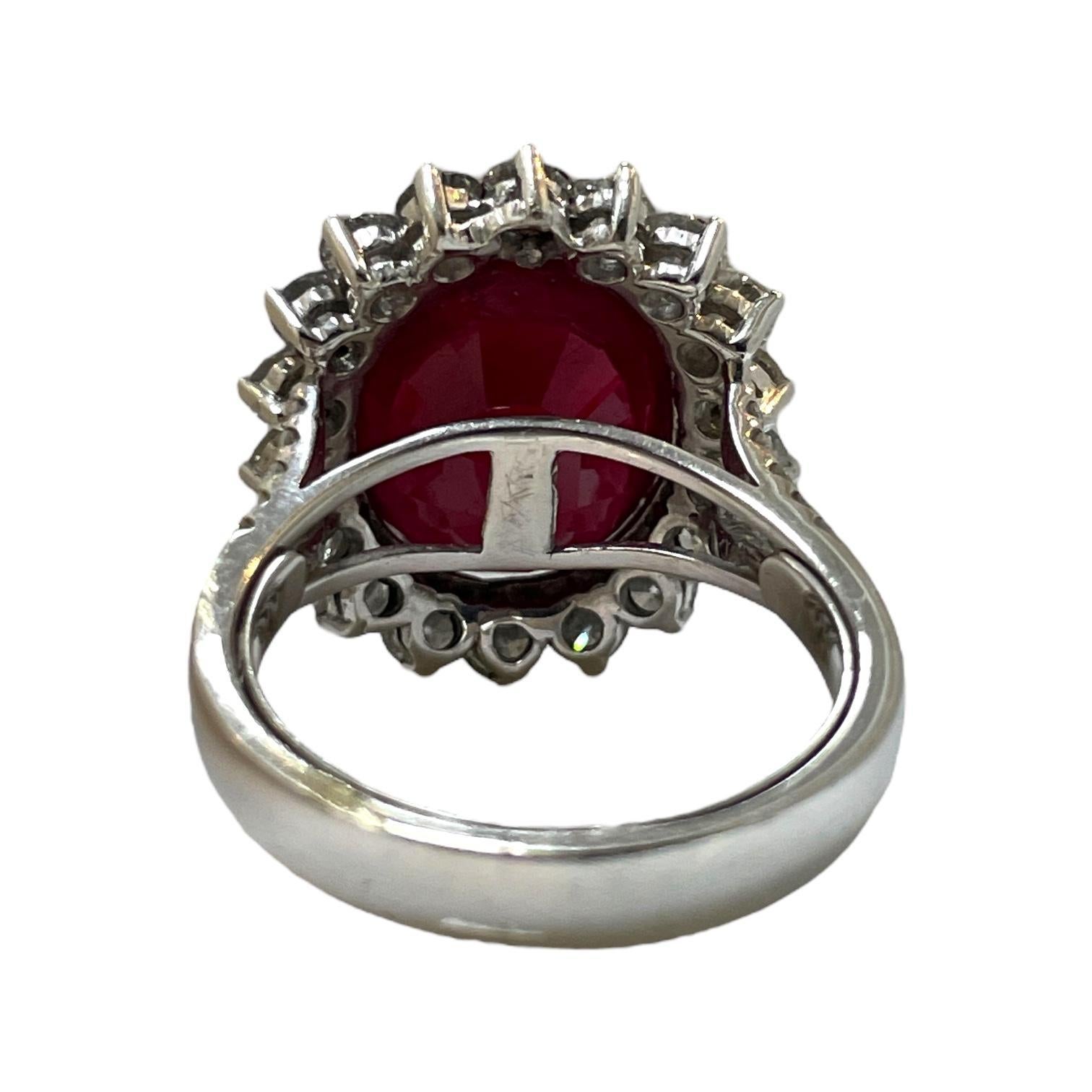 Oval Cut Exquisite 18K White Gold Ring with 11.51 Carat Ruby and Diamond Accent For Sale