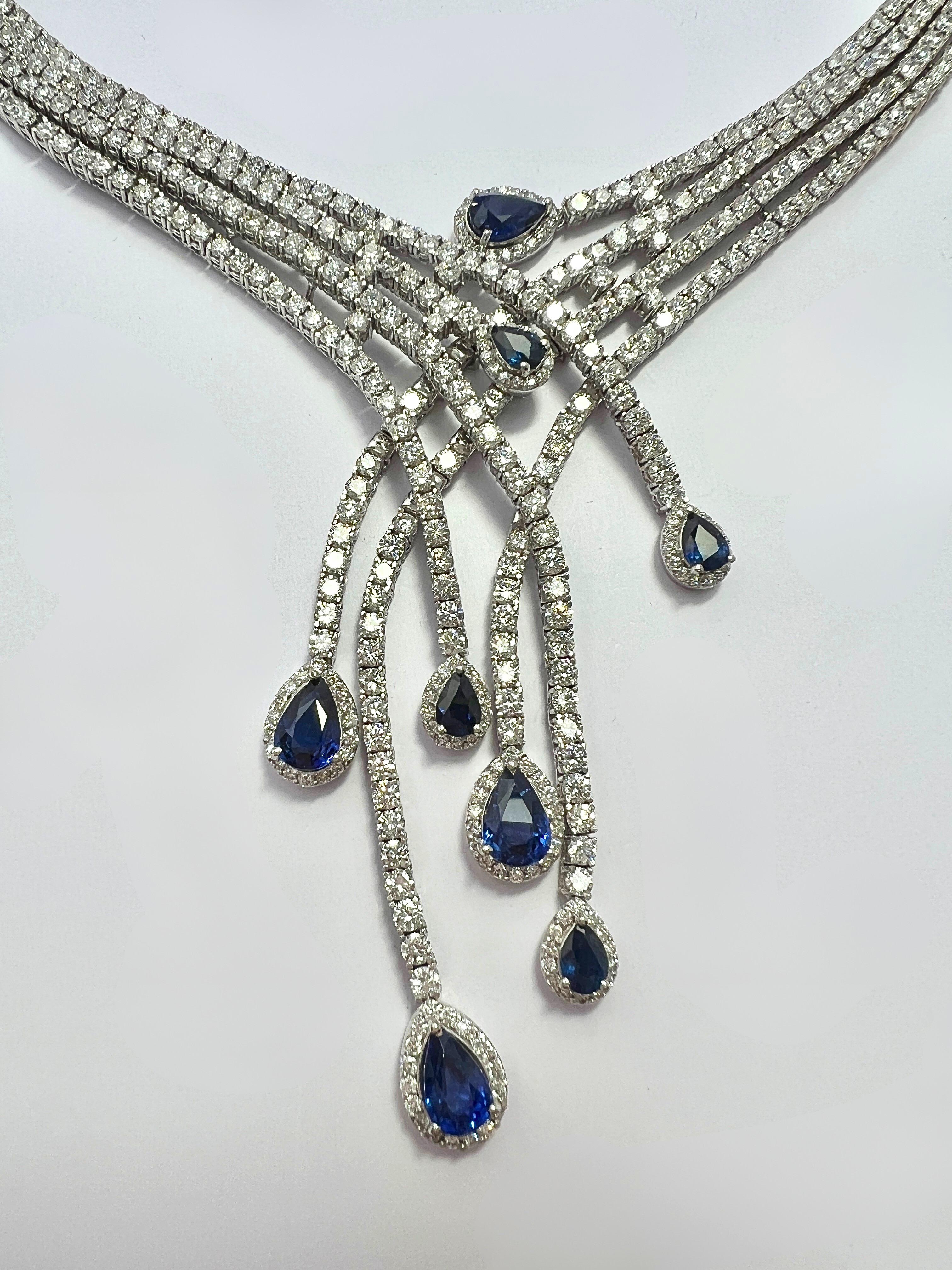 Exquisite 18k White Gold Sapphire and Diamond Necklace

Details:
Necklace inner circumference 15.35