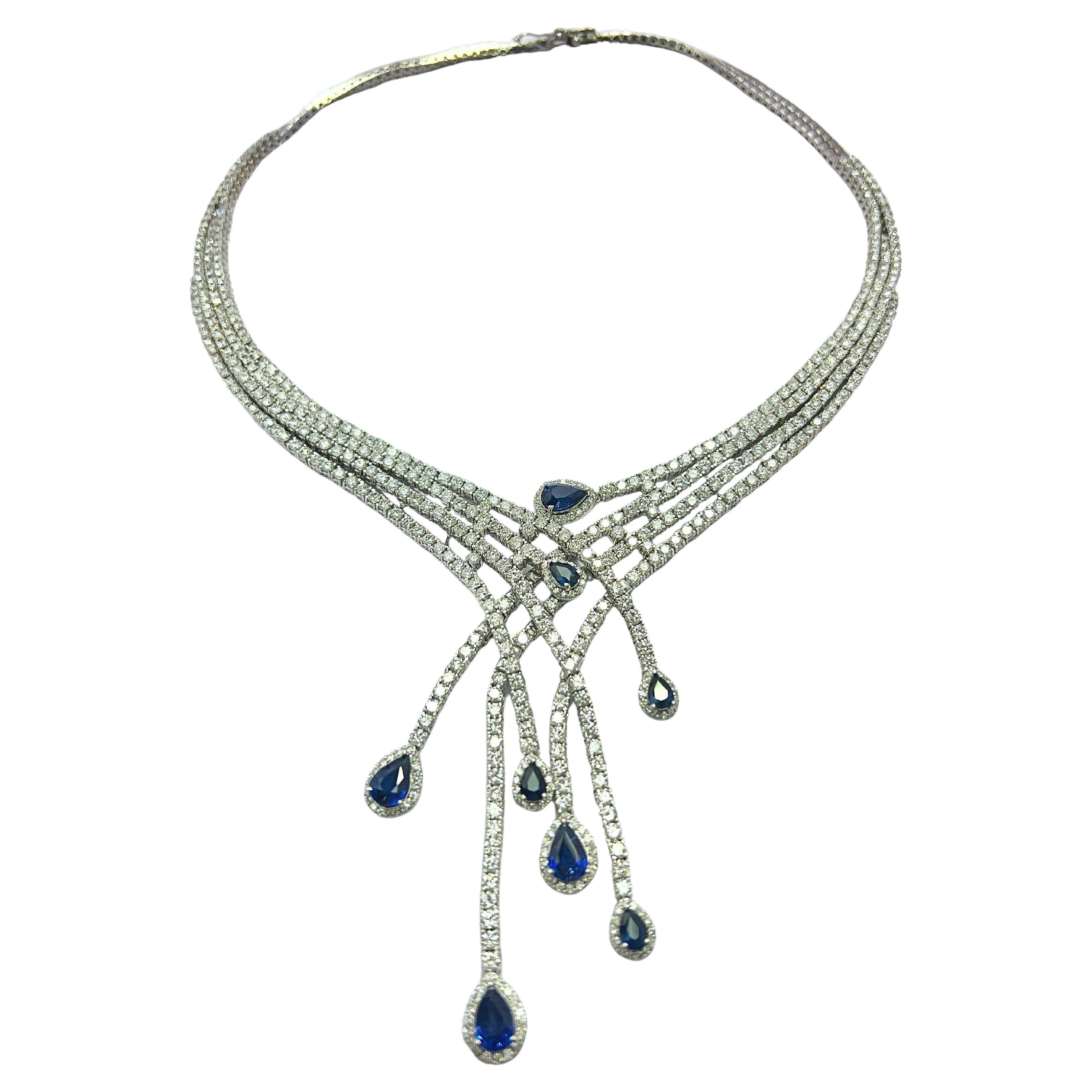 Exquisite 18k White Gold Sapphire and Diamond Necklace