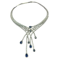 Exquisite 18k White Gold Sapphire and Diamond Necklace
