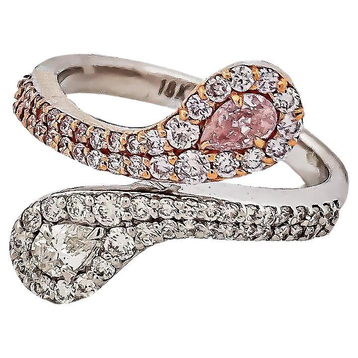 Exquisite 18K White Gold Split Snake Natural Diamond Ring For Sale