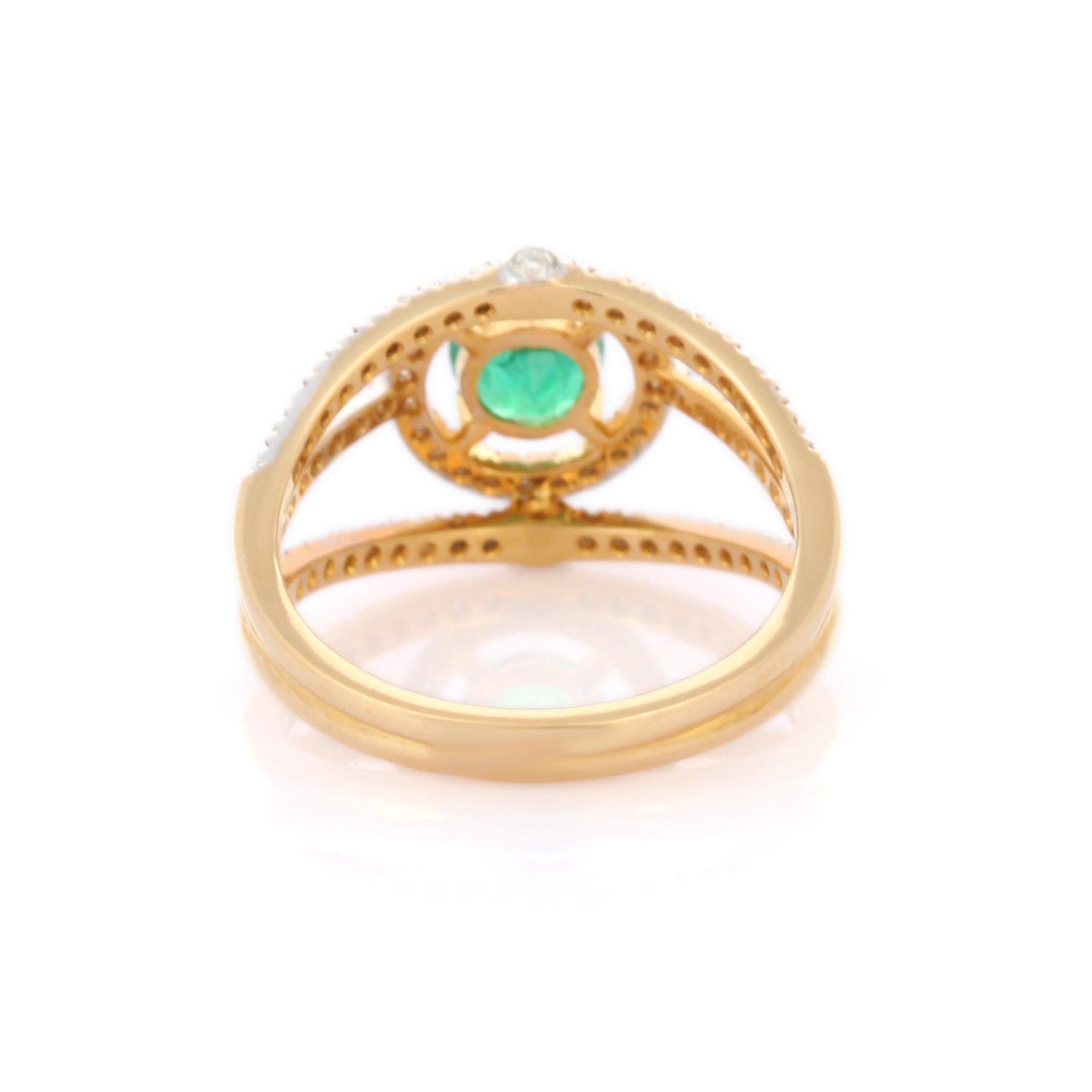 For Sale:  18K Yellow Gold Brilliant Cut Round Emerald and Diamond Studded Wedding Ring 4