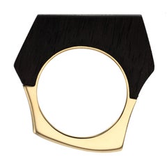 Exquisite 18K Yellow Gold Hand Carved Ebony Hexagon Ring by Fern Freeman